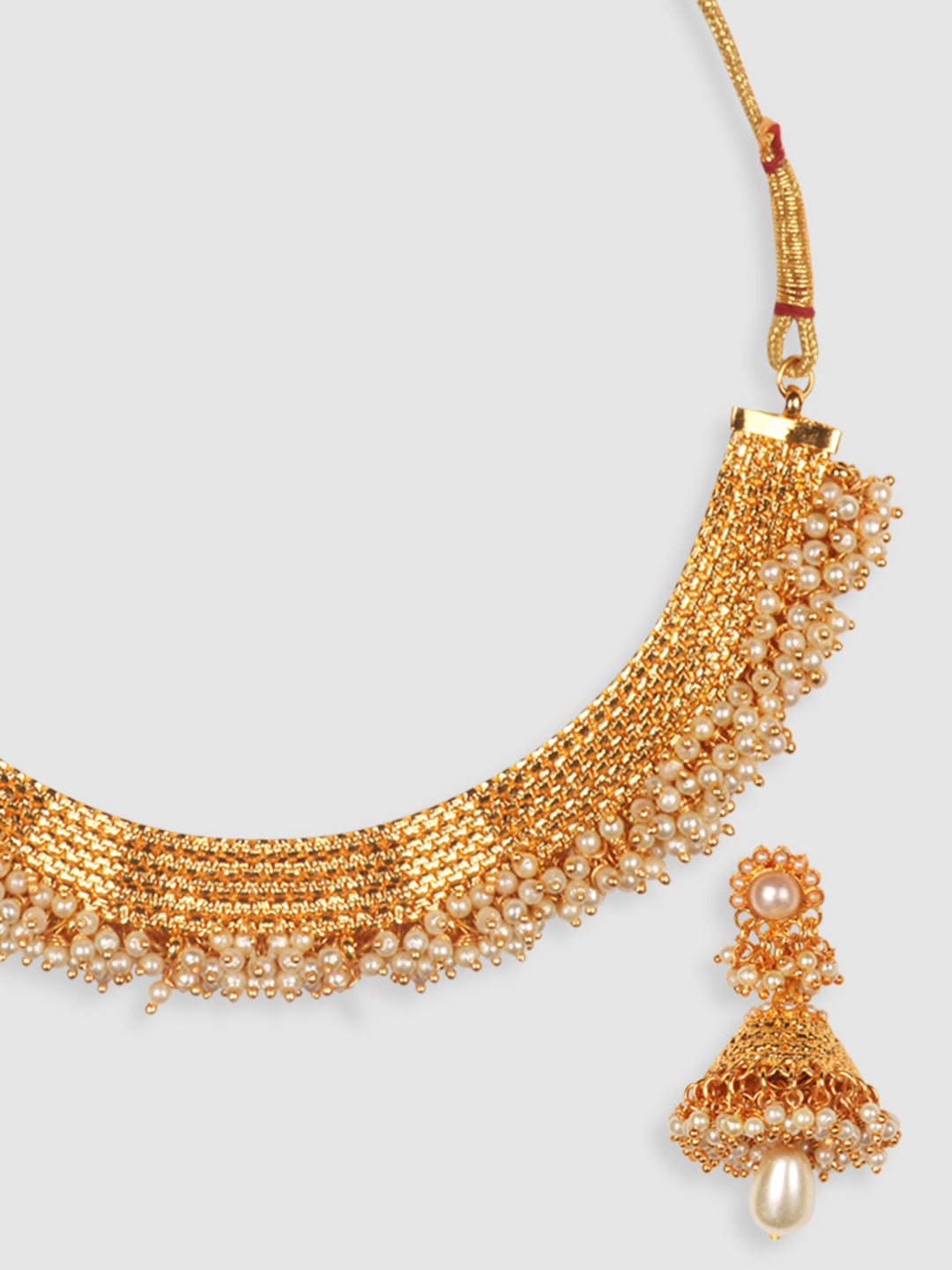White Gold-Plated Pearl Necklace with Earrings