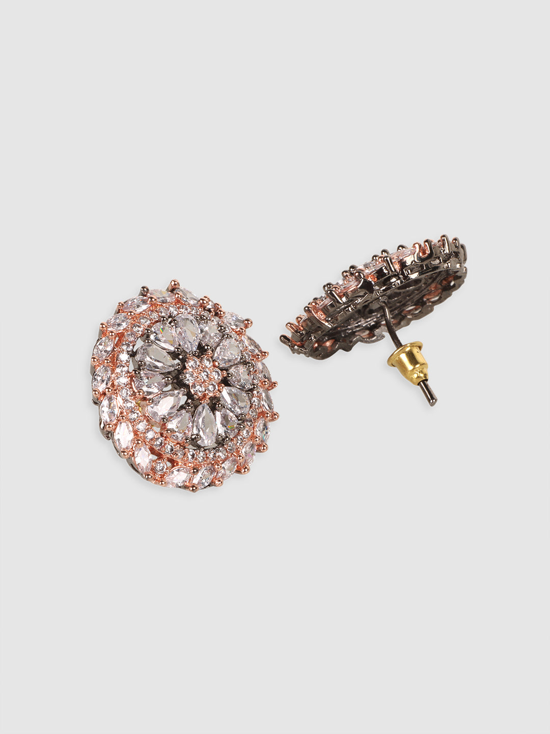 White Rhodium-Plated Floral American Diamond Studs Earrings