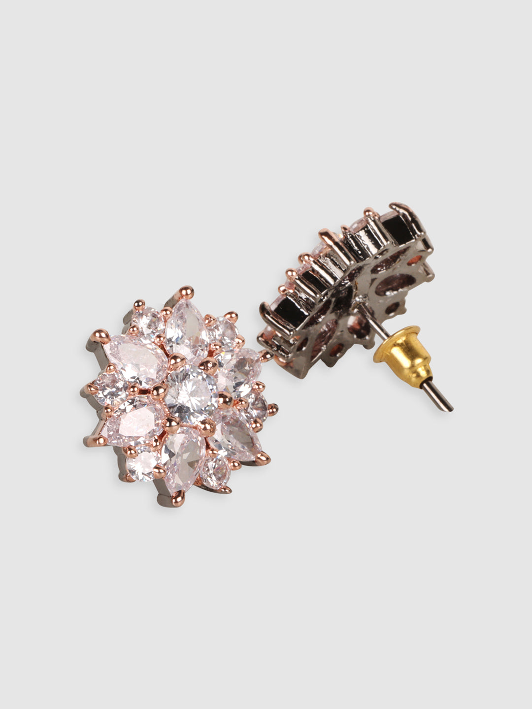 White Floral Rhodium Plated American Diamond Studs Earrings