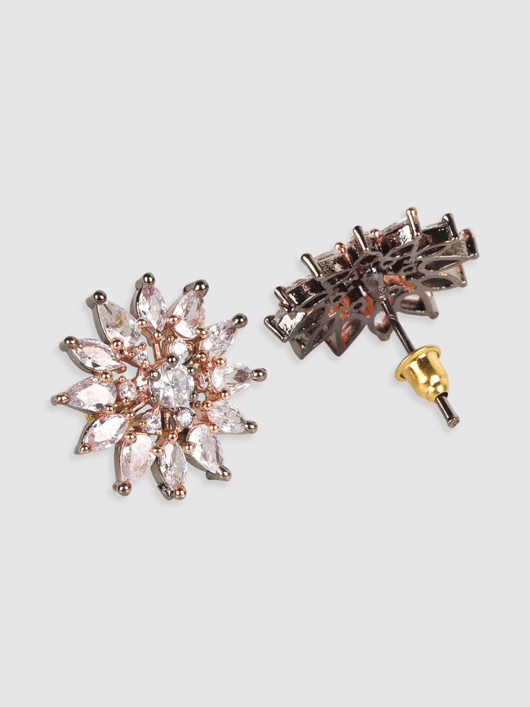 White & Rhodium Plated Floral Studs Earrings