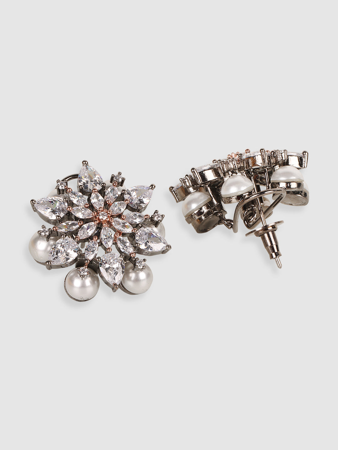 Rhodium-Plated & White Contemporary Studs Earrings