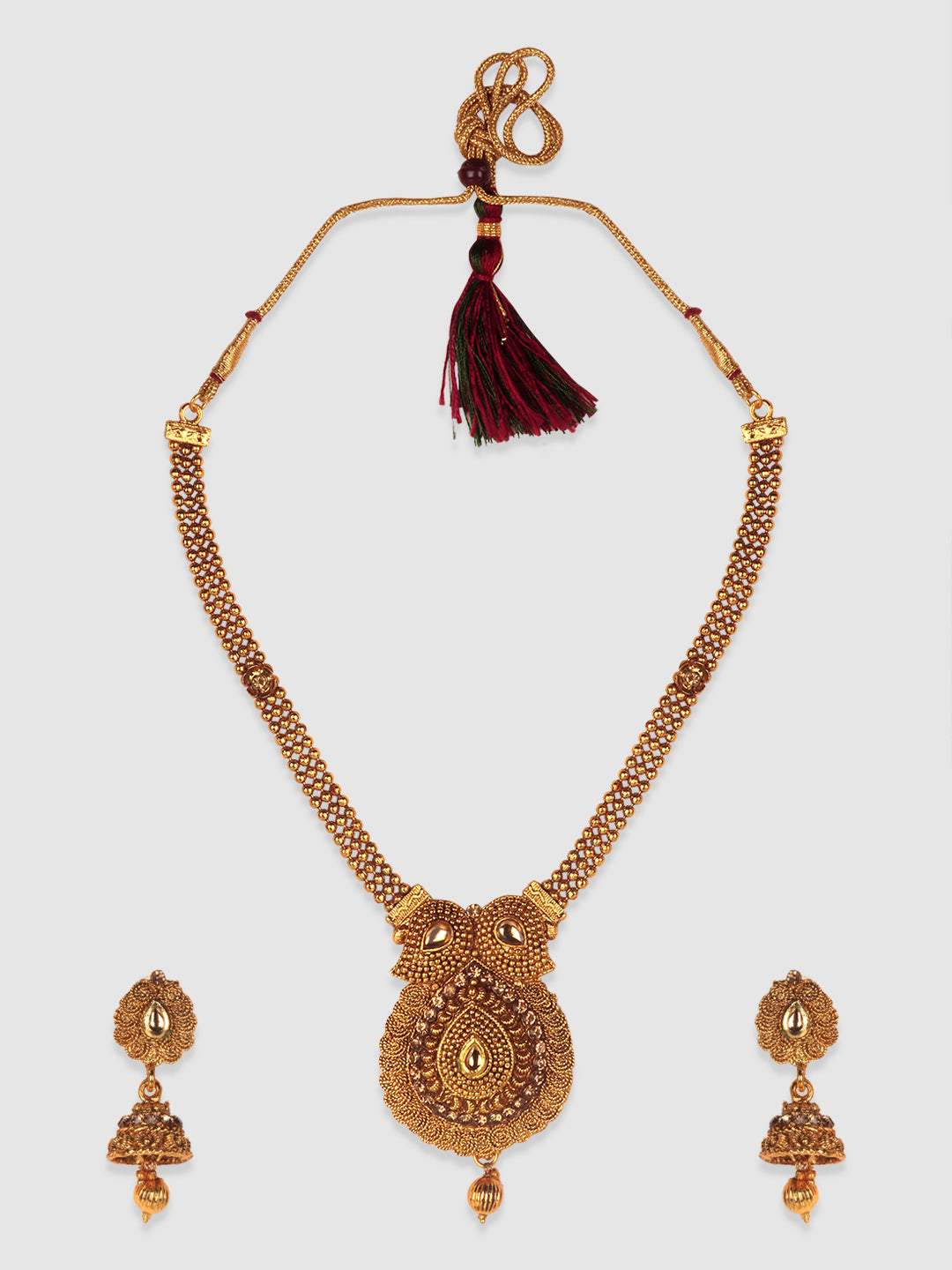 Gold-Plated Beige Stone-Studded Jewellery Set