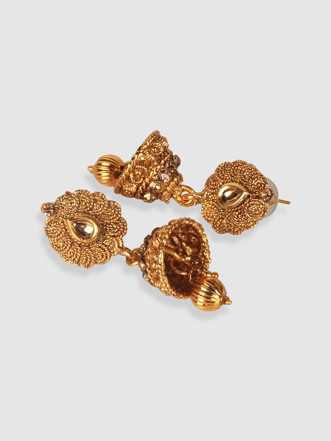 Gold-Plated Beige Stone-Studded Jewellery Set