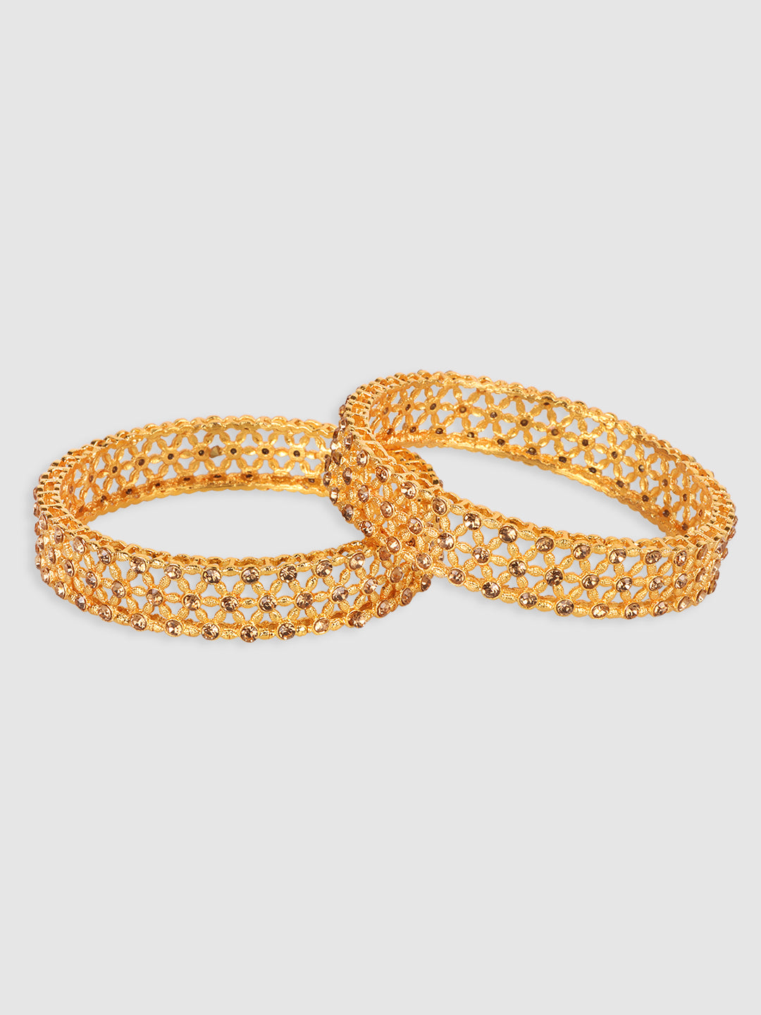 Womens Set of 2 Gold American Diamond Stone Studded Bangles