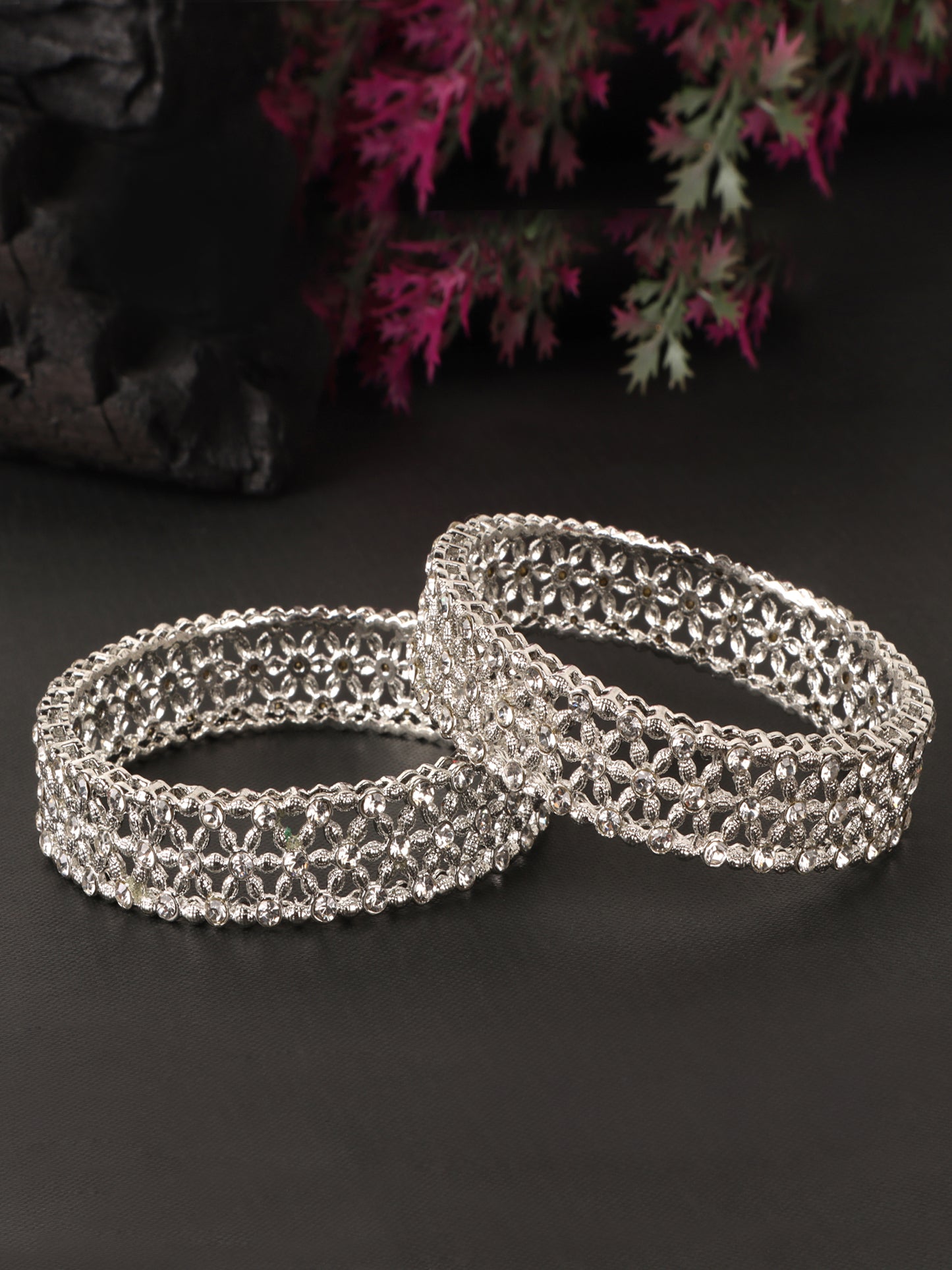 Womens Set of 2 American Diamond Stone Studded Kada/Bangles