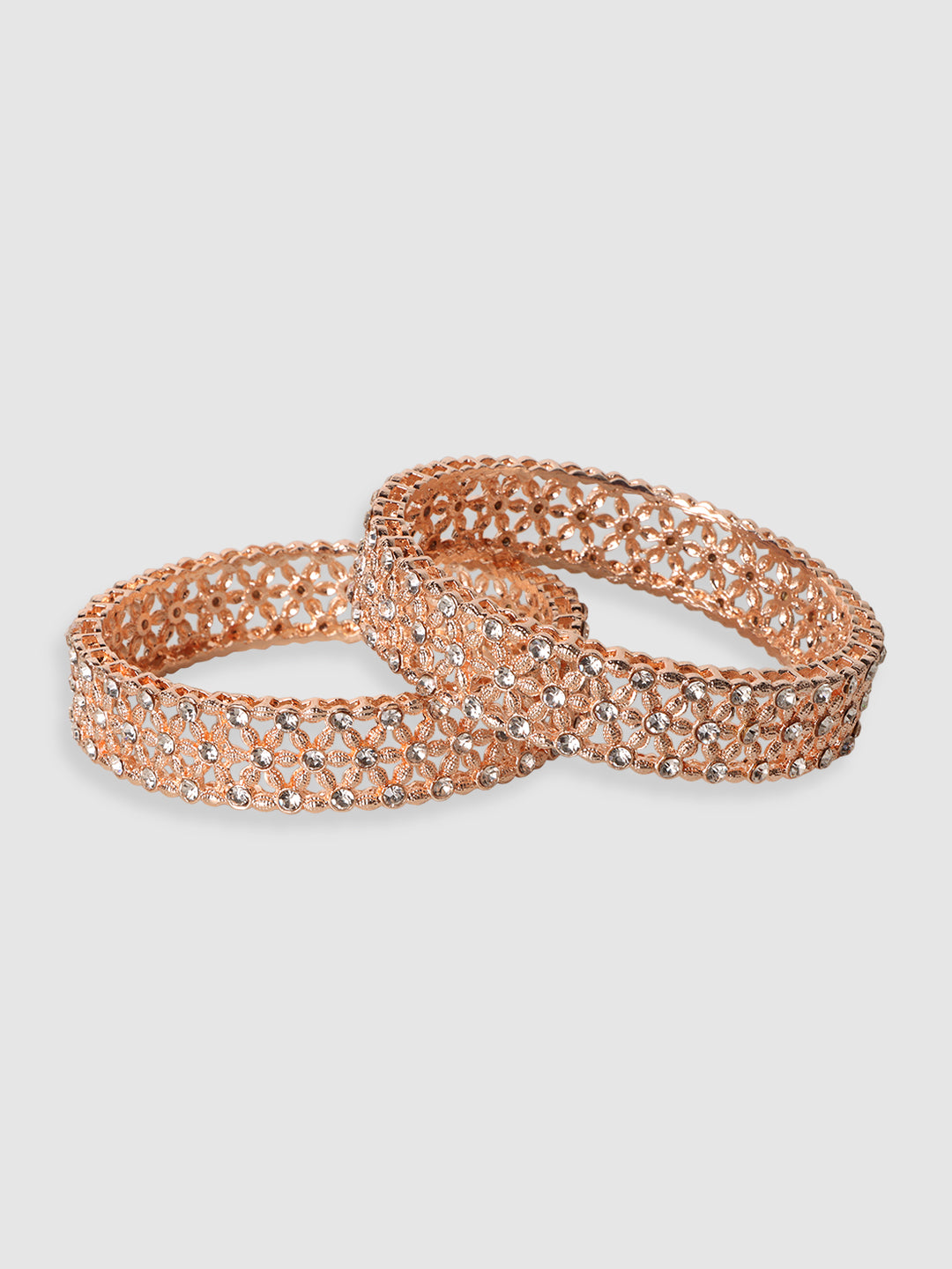 Womens Set of 2 Rose Gold American Diamond Stone Studded Kada/Bangles