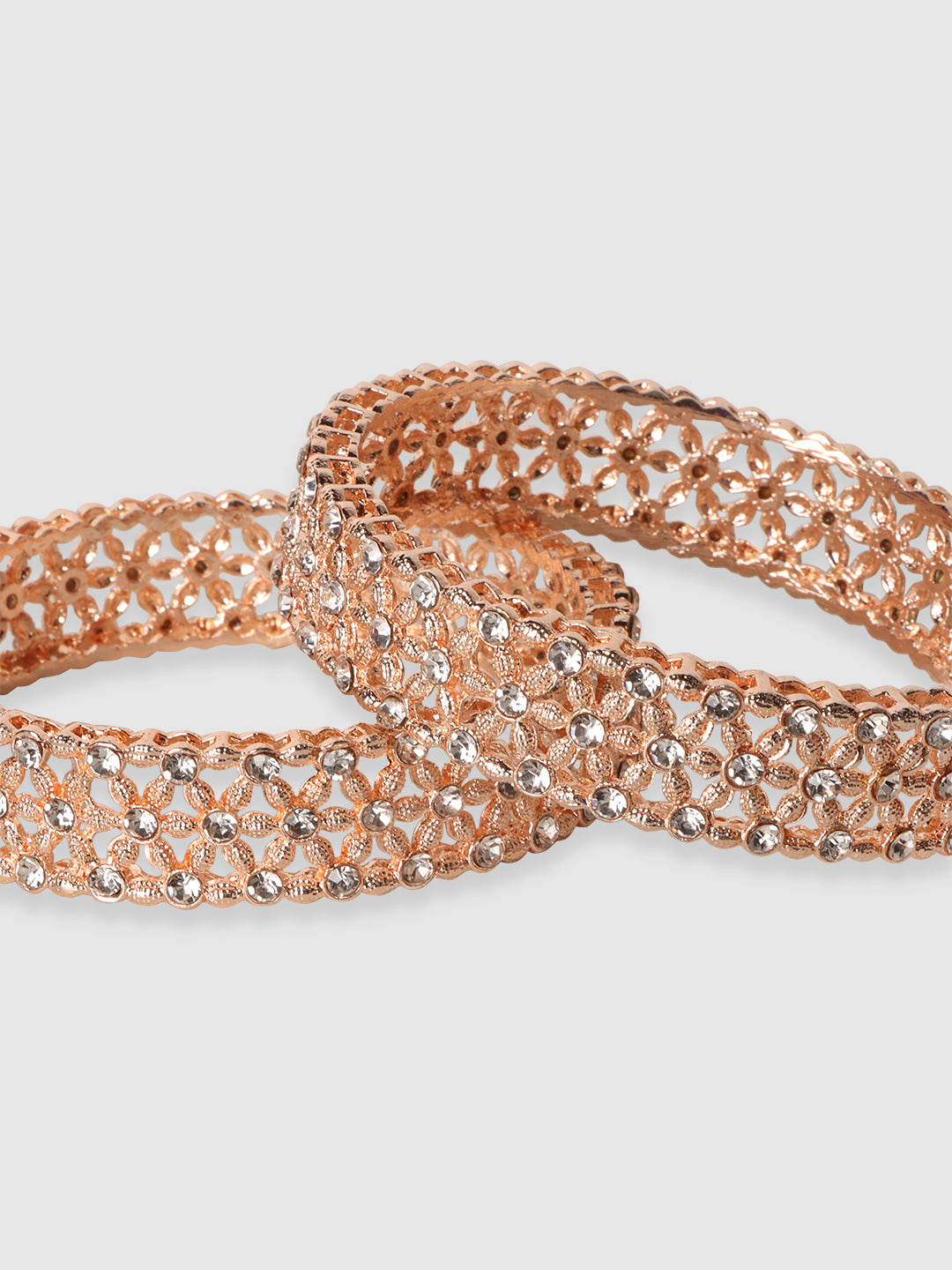 Womens Set of 2 Rose Gold American Diamond Stone Studded Kada/Bangles
