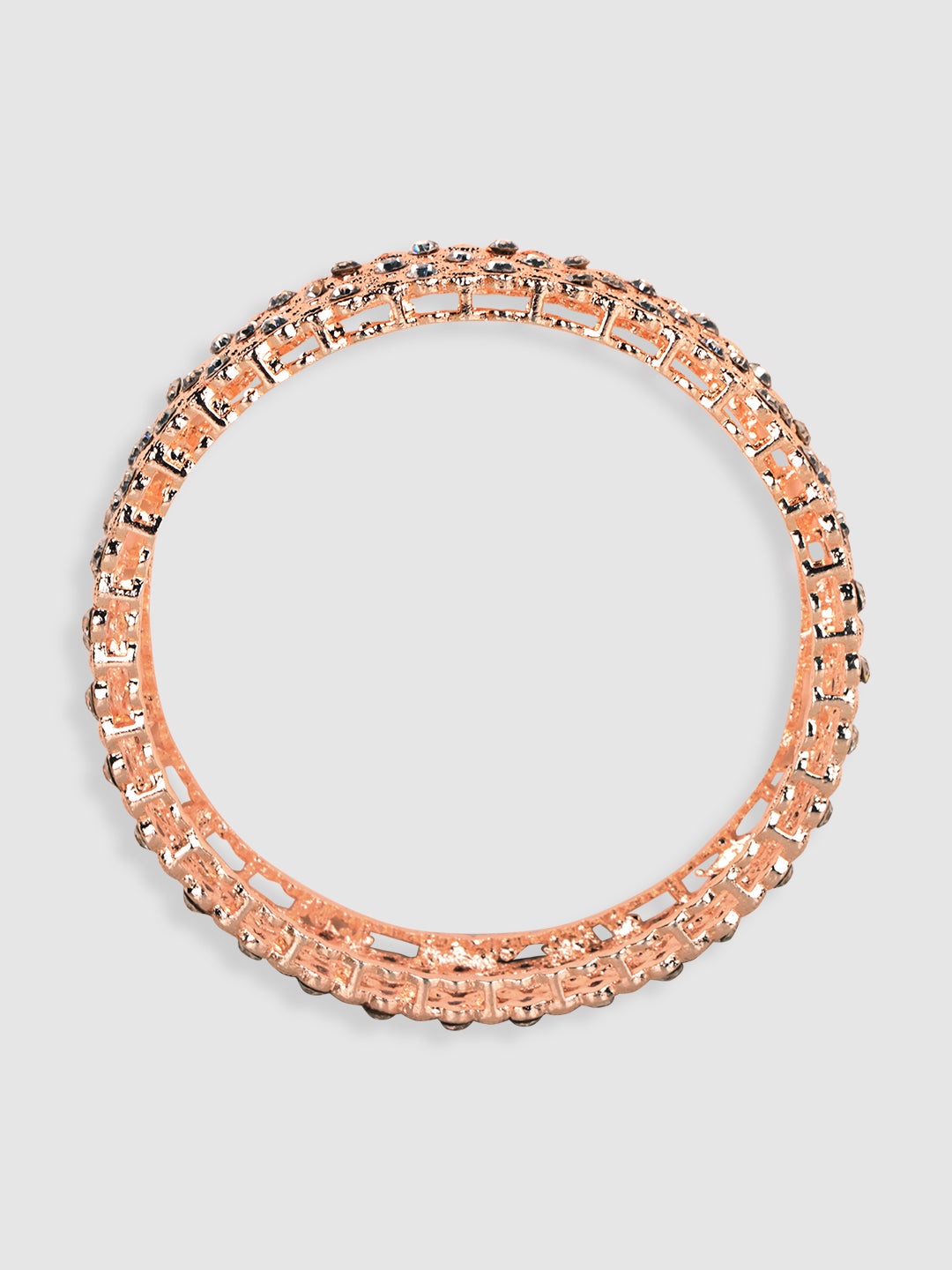 Womens Set of 2 Rose Gold American Diamond Stone Studded Kada/Bangles