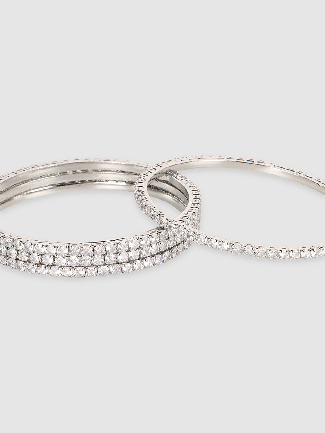 Set of 4 White Silver-Plated American Diamond Studded Bangles