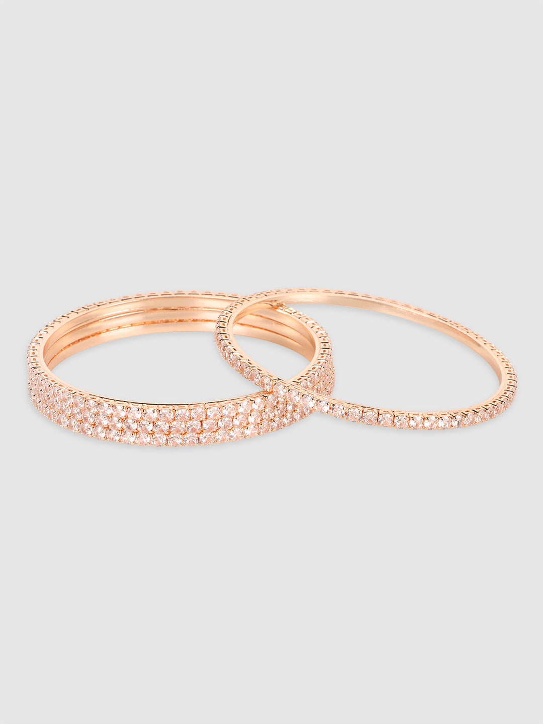 Set Of 4 Rose-Gold Plated & White AD-Studded Bangles