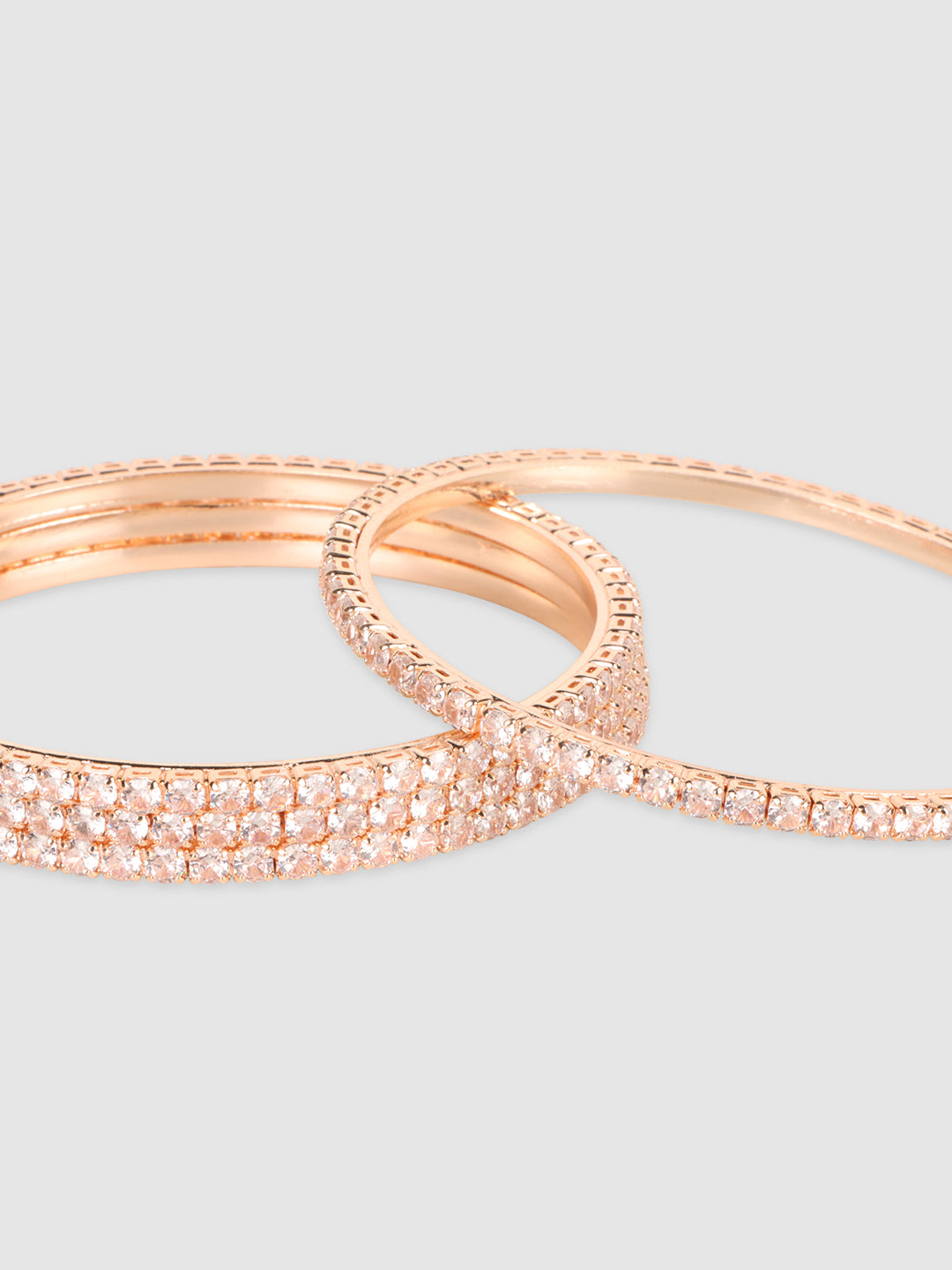 Set Of 4 Rose-Gold Plated & White AD-Studded Bangles
