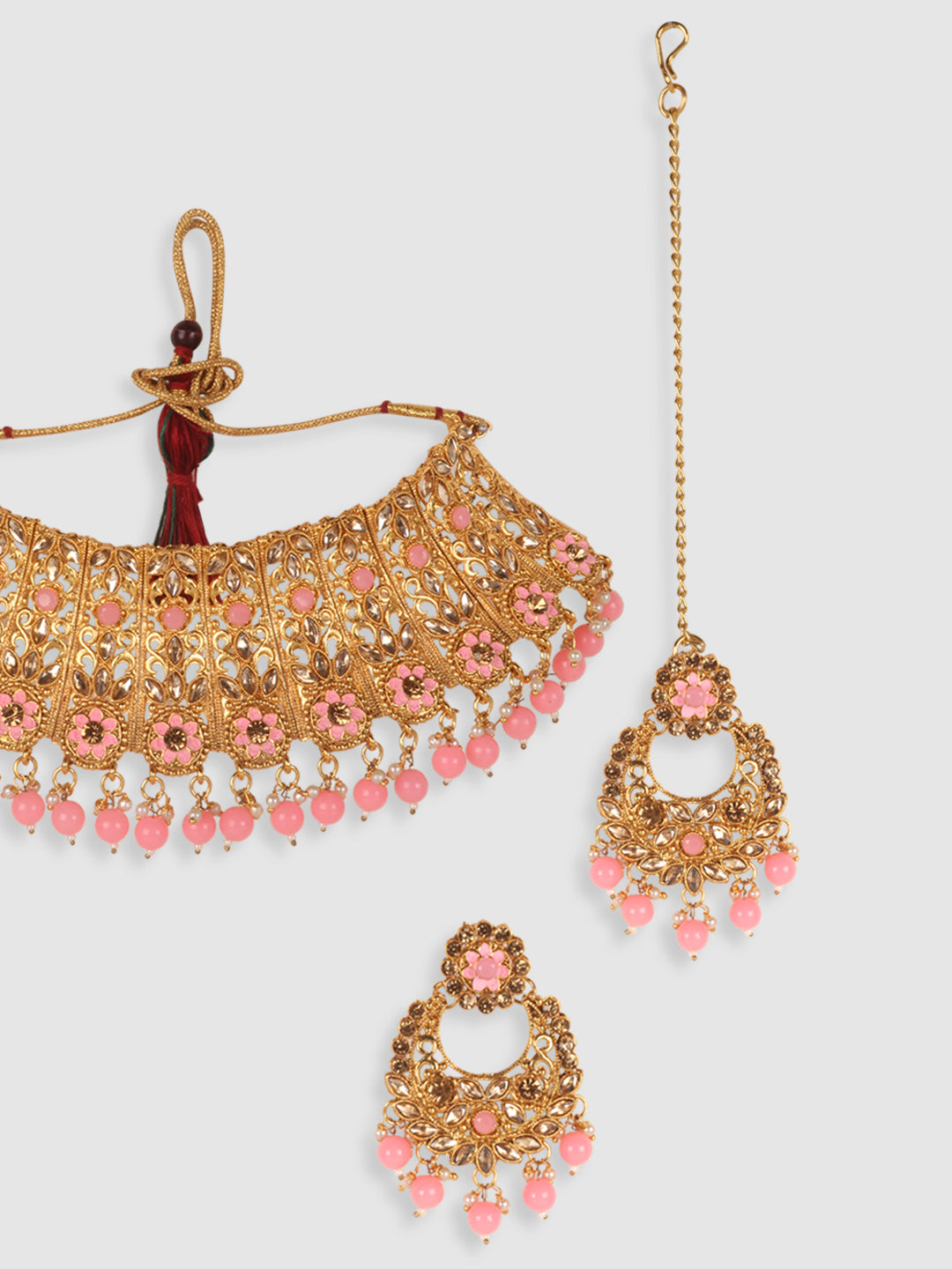 Pink Gold Plated Stone Studded Jewellery Set