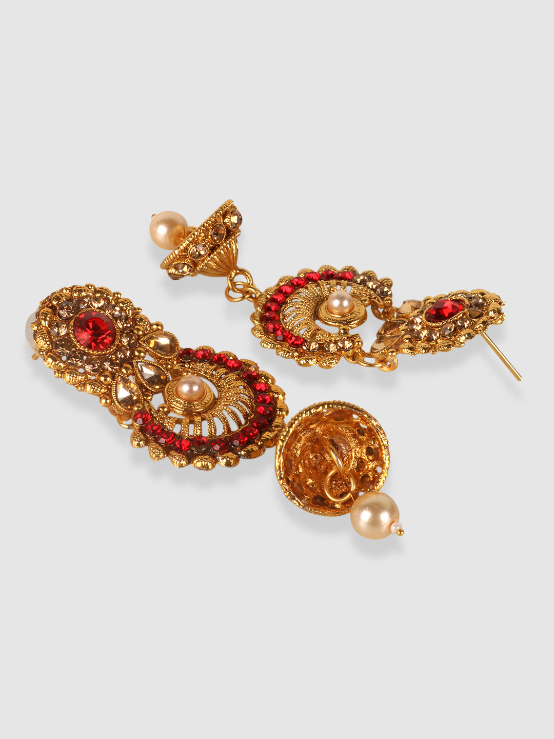 Gold -Toned & Red Floral Stone Studded Choker Set