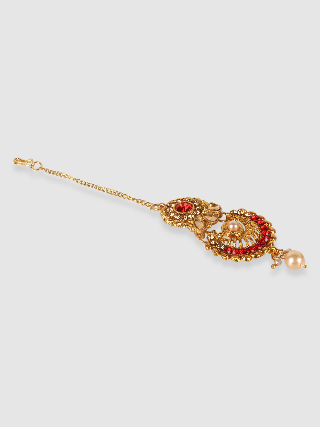 Gold -Toned & Red Floral Stone Studded Choker Set