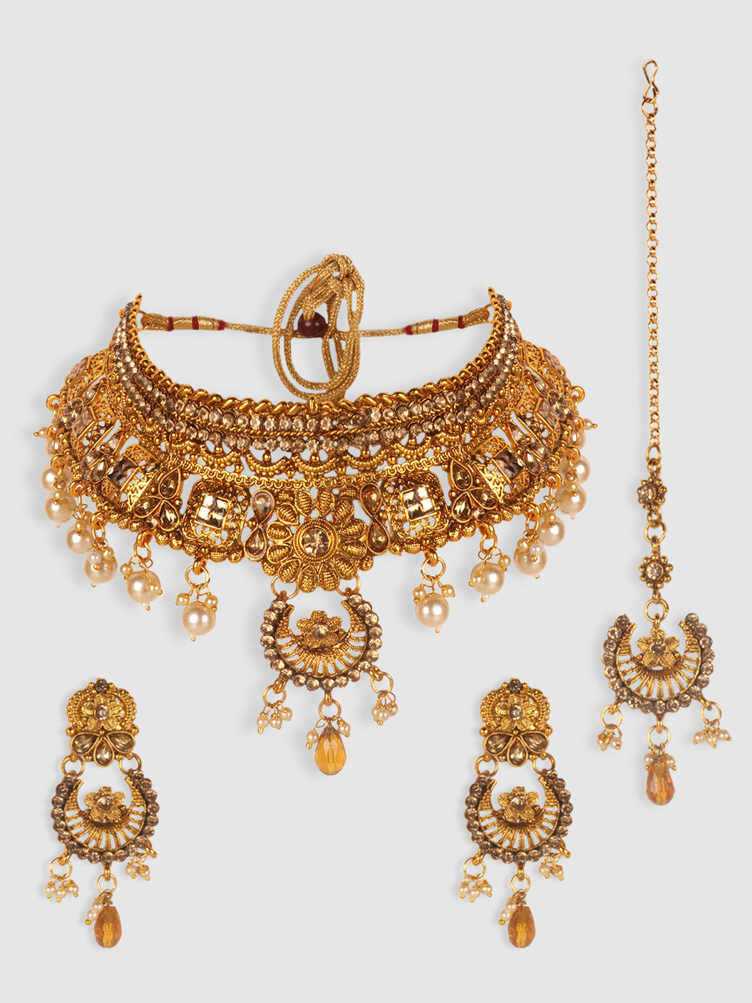 Gold-Plated Stone-Studded Traditional Bridal Jewellery Set