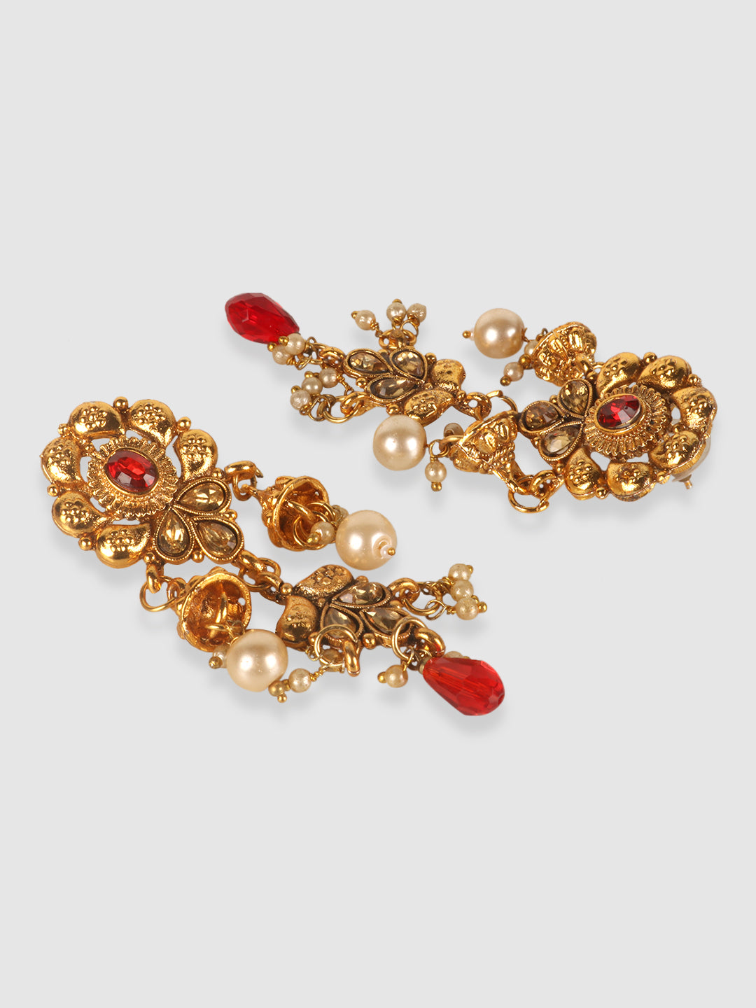 Red & Gold-Toned Stone Studded Choker Set with Maangtika
