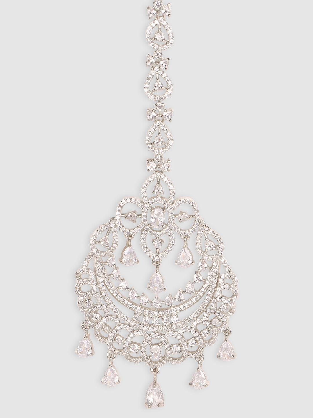Silver-Plated White AD-Studded Maangtikka