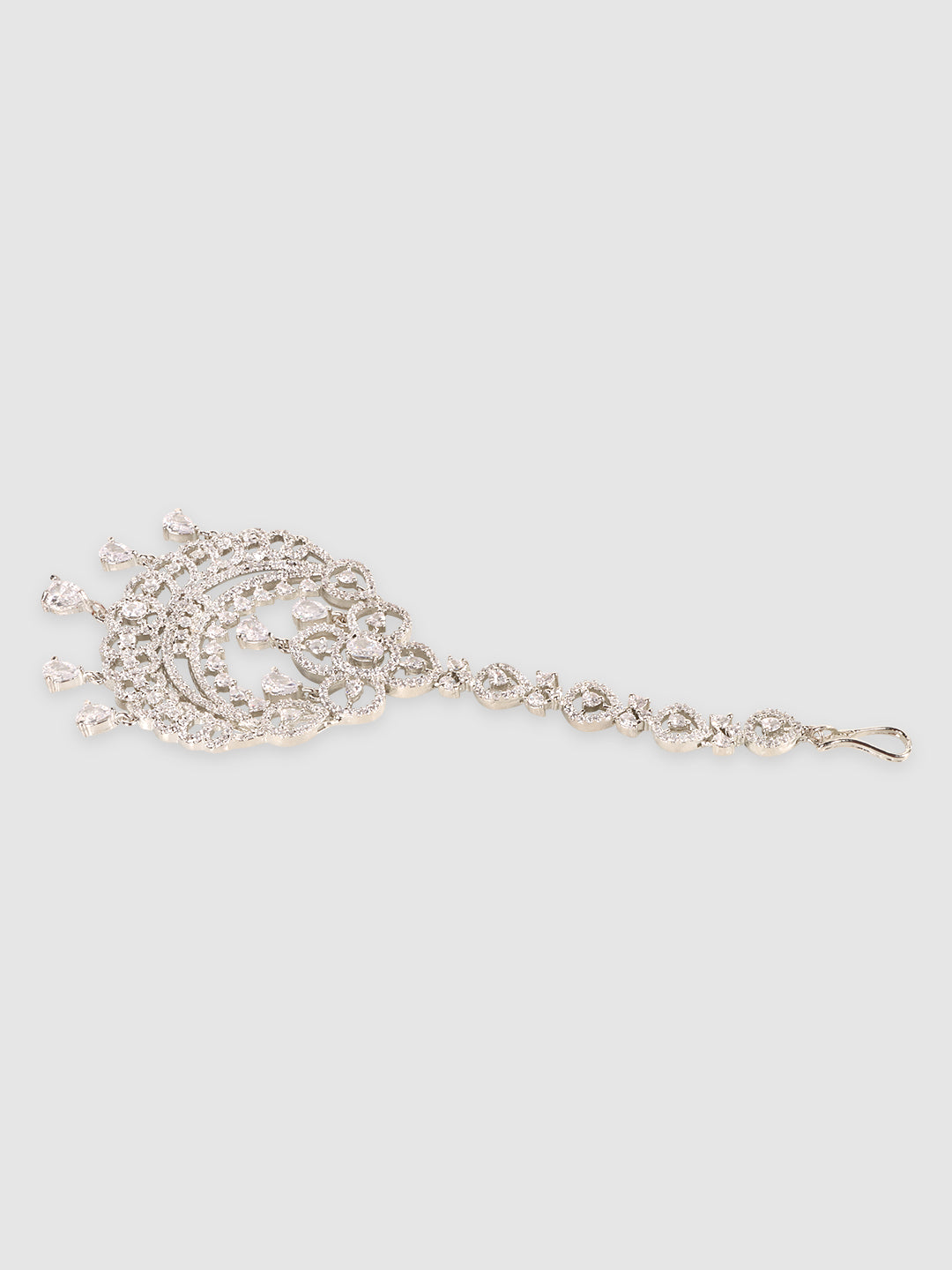 Silver-Plated White AD-Studded Maangtikka
