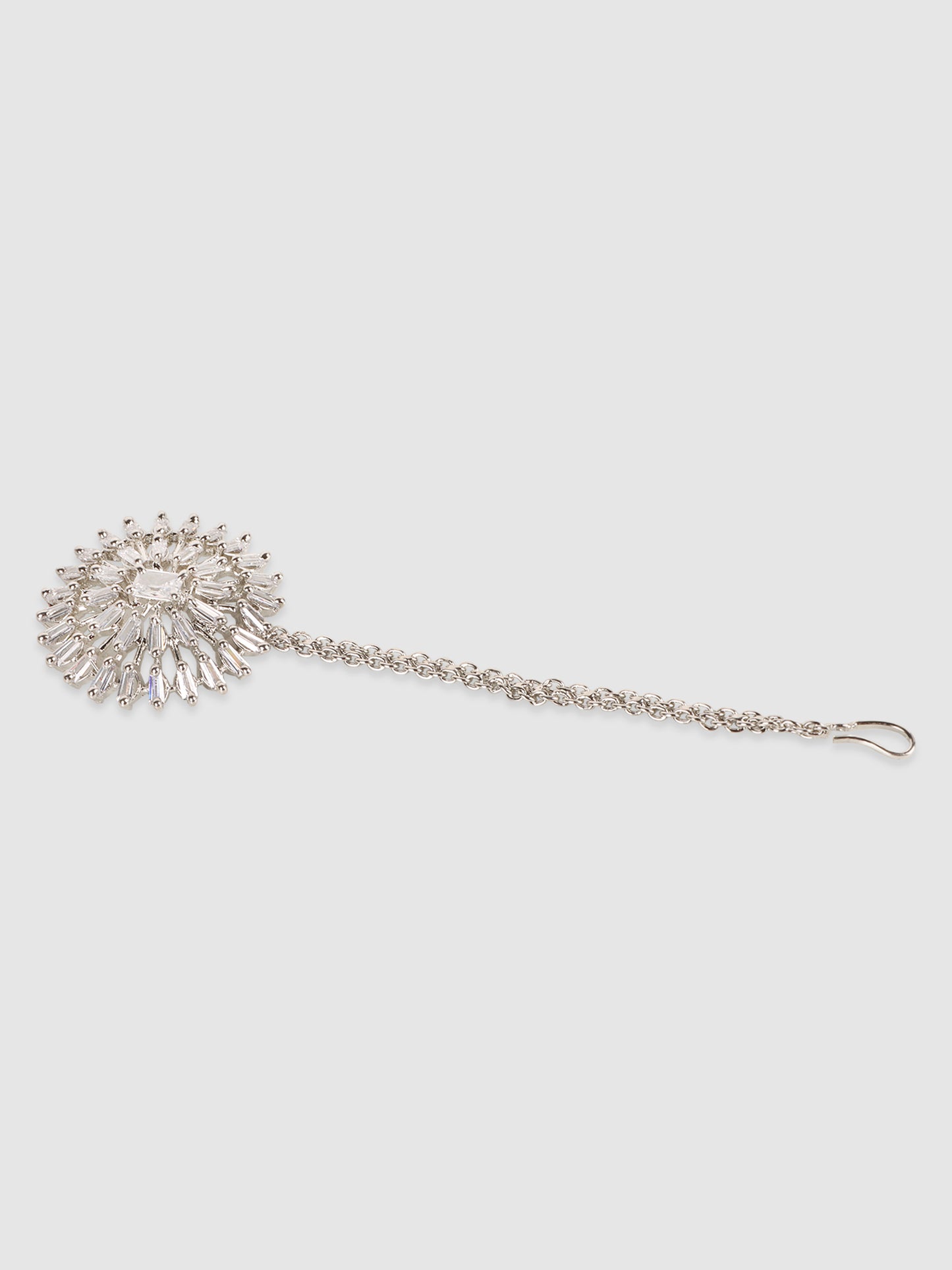 Silver-Plated American Diamond Studded Maangtikka Head Jewellery