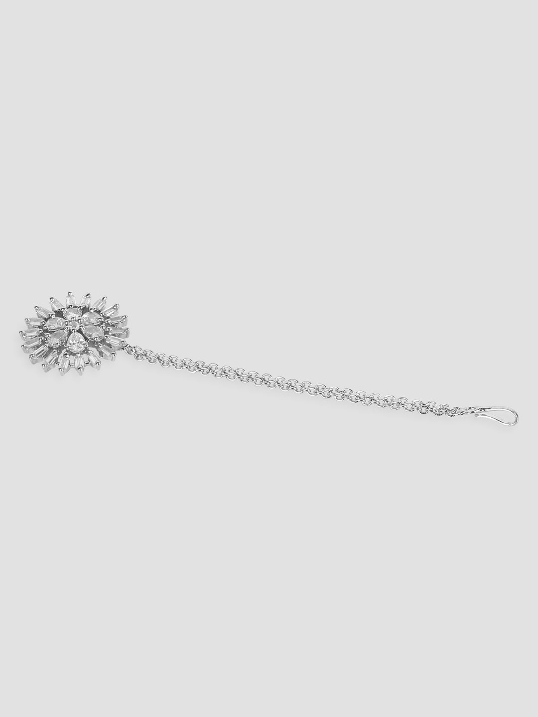 Silver-Plated & White AD-Studded Maang Tikka