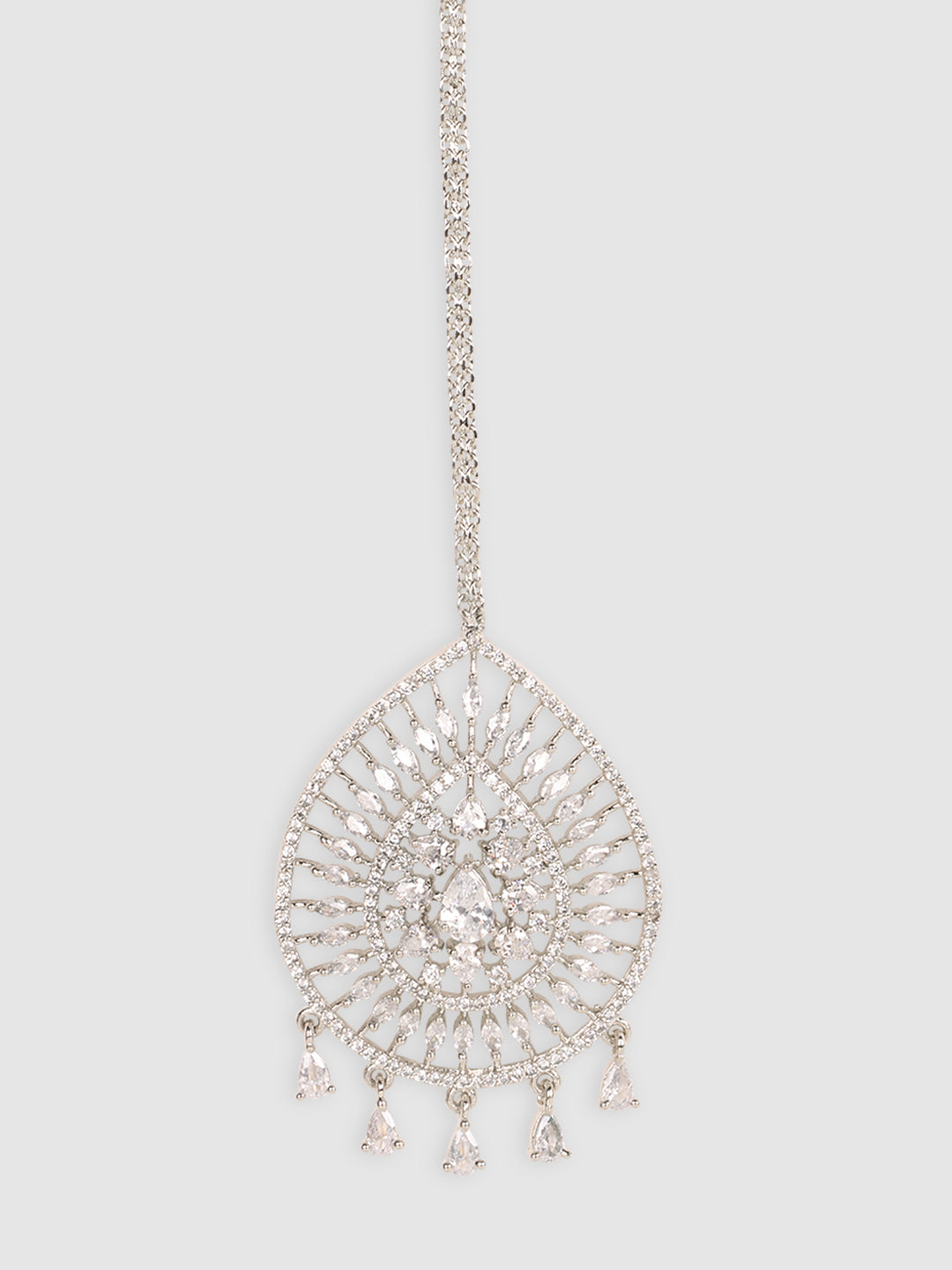 Silver-Plated & White AD-Studded Maang Tikka