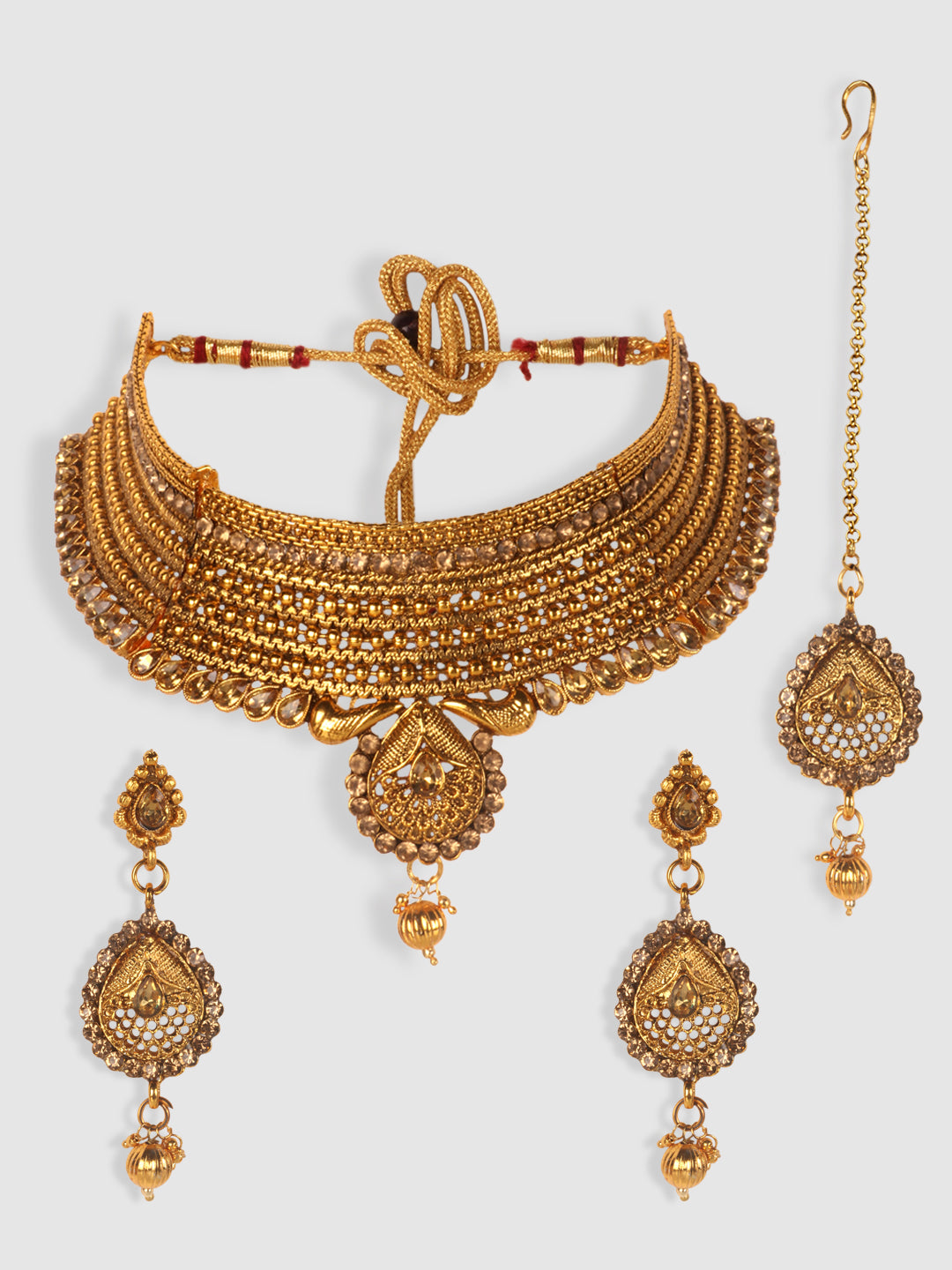 Gold-Plated White Kundan-Studded & Pearl Beaded Vilandi Jewellery Set