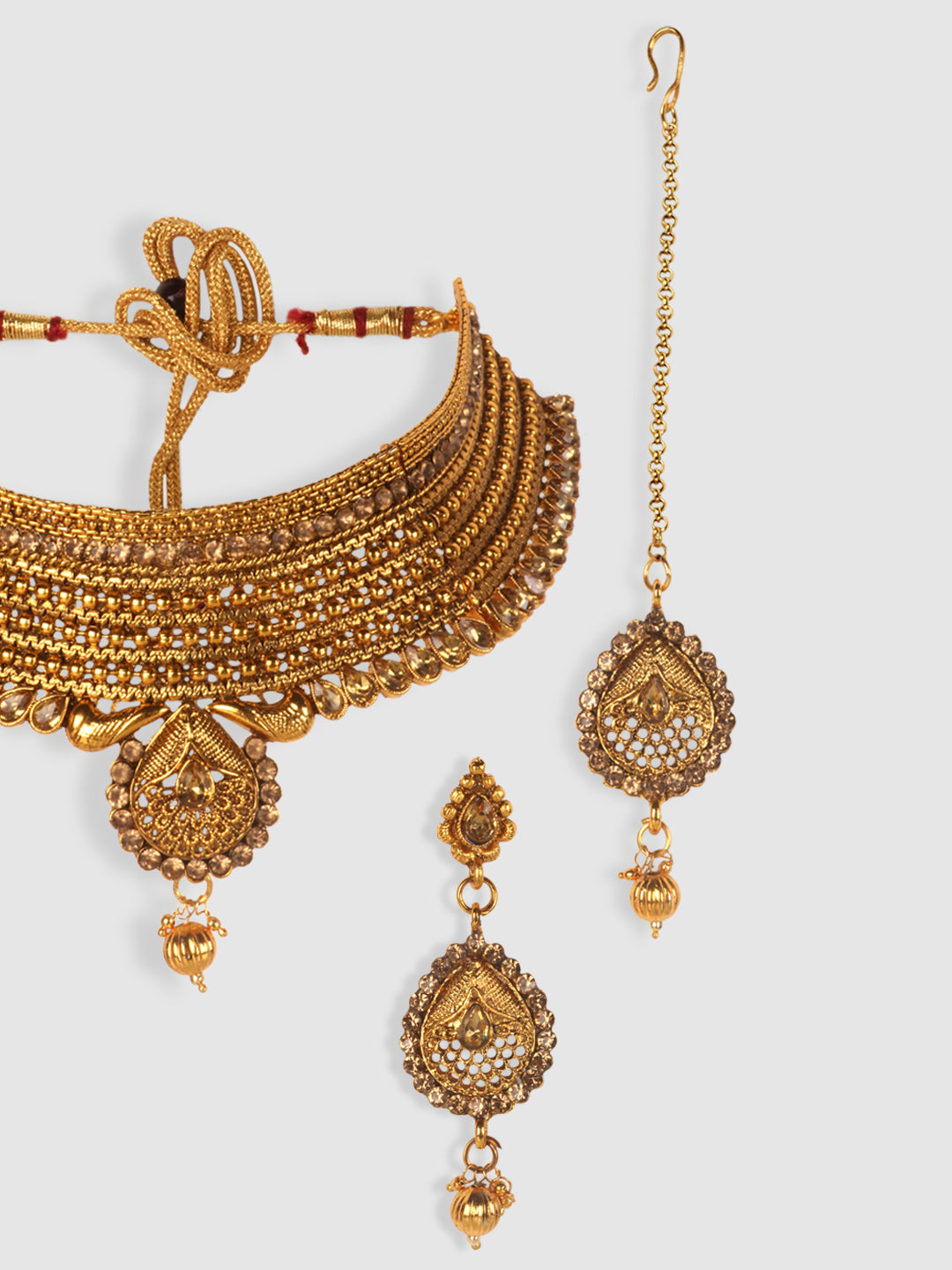 Gold-Plated White Kundan-Studded & Pearl Beaded Vilandi Jewellery Set