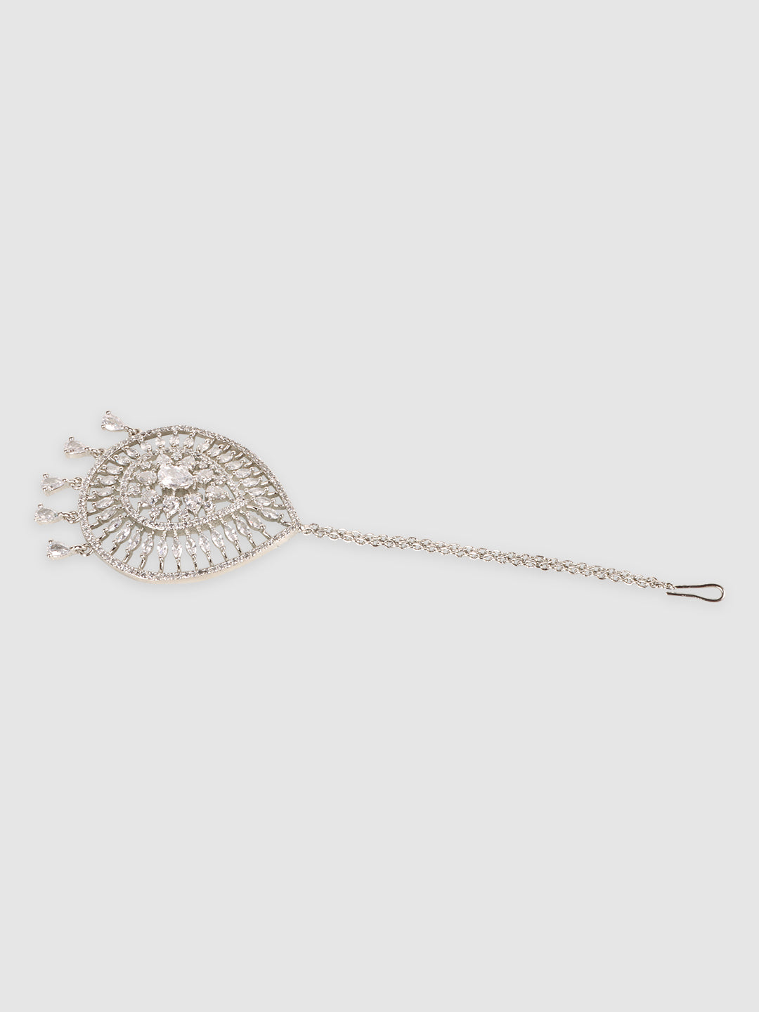 Silver-Plated & White AD-Studded Maang Tikka