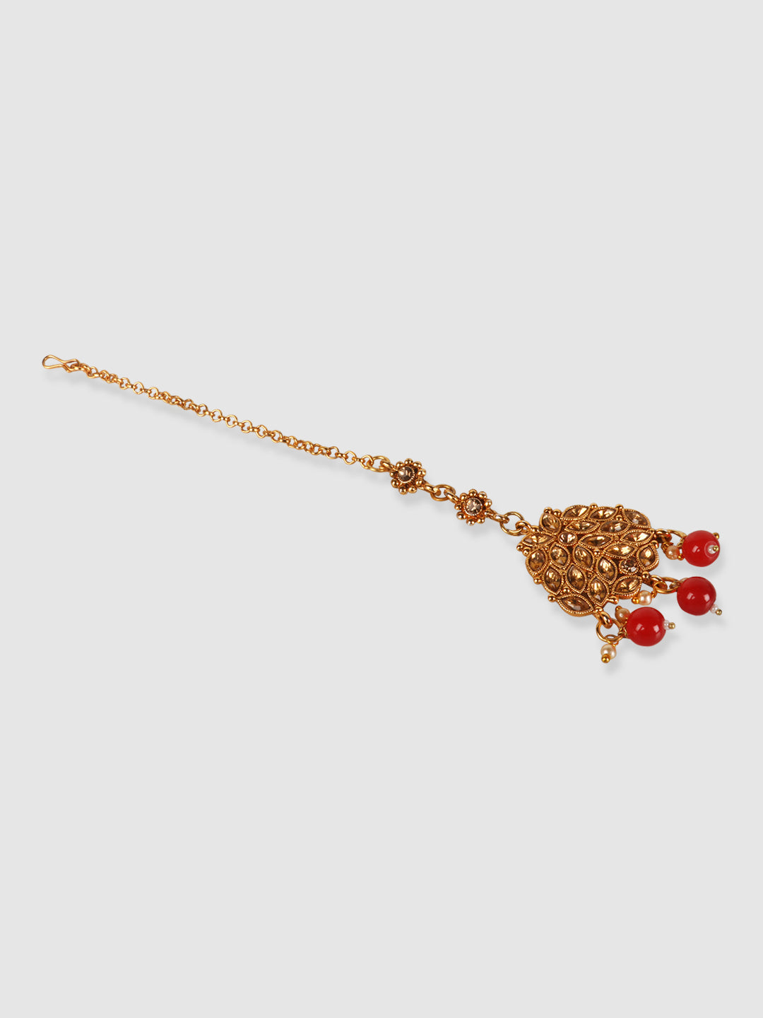 Gold-Plated & Red Stone Studded Choker Set