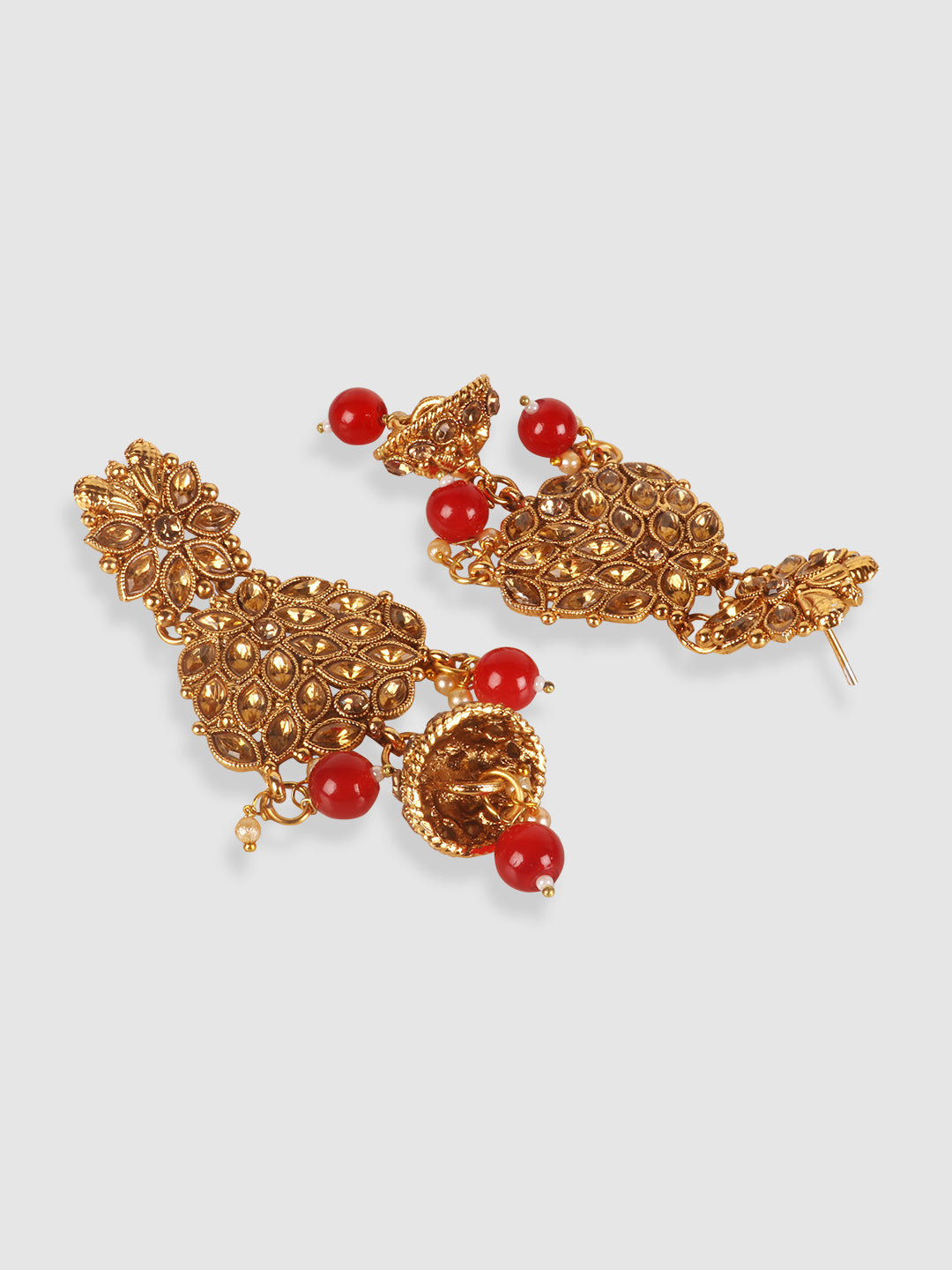 Gold-Plated & Red Stone Studded Choker Set