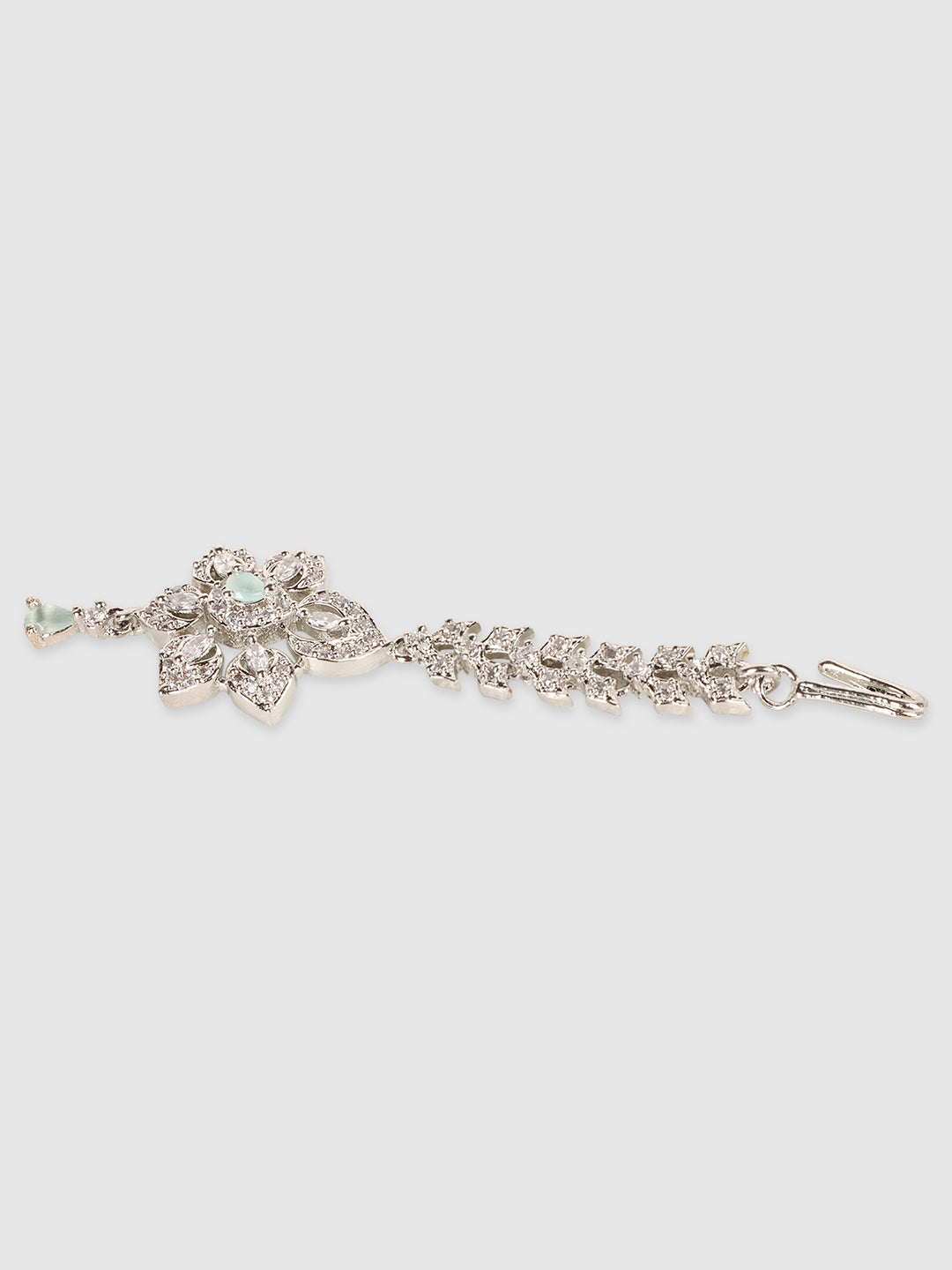 Sliver-Plated AD-Stone Studded Floral Shape Maangtika