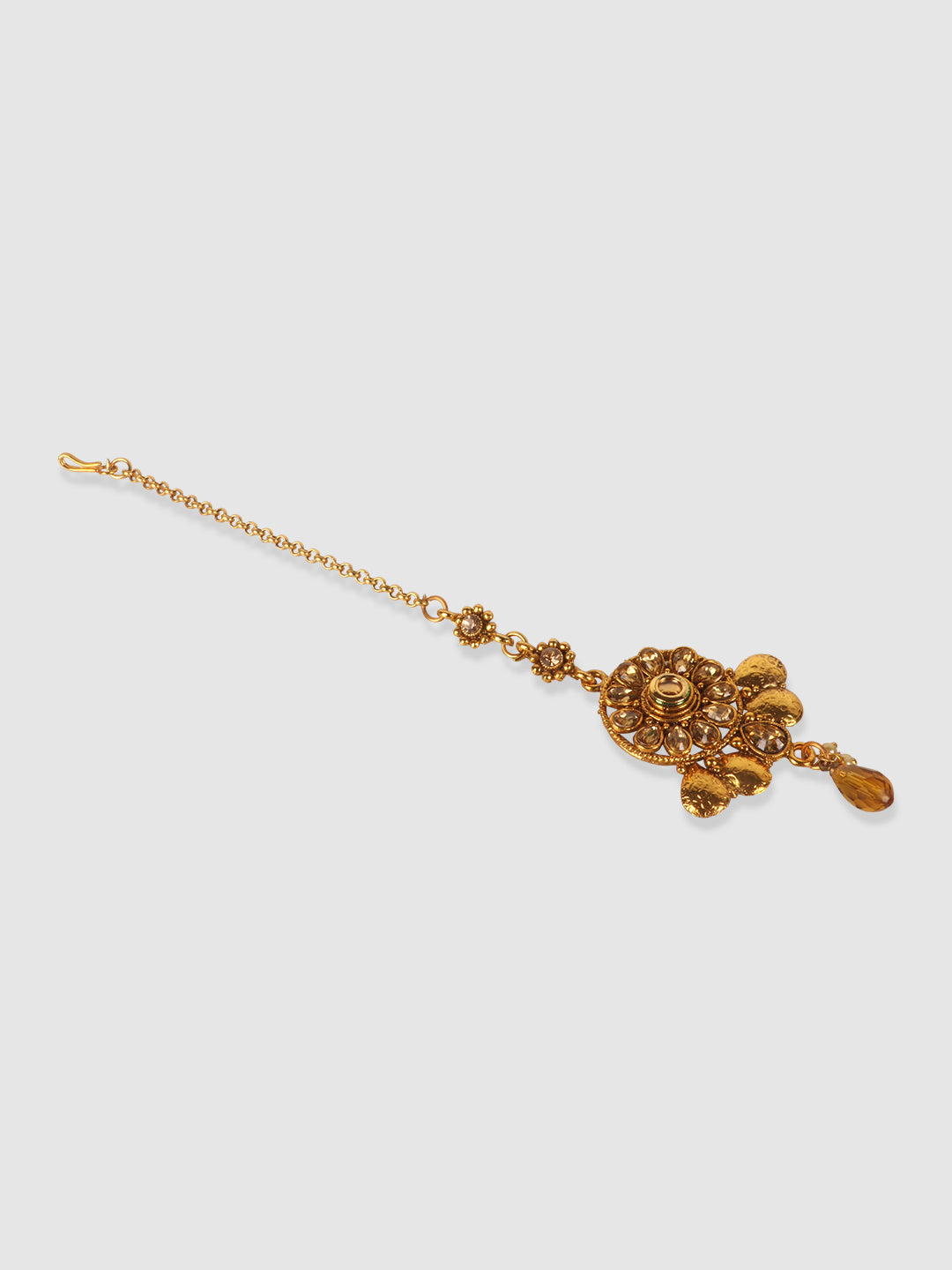 Gold-Plated & Red Kundan-Studded & Pearl Beaded Jewellery Set