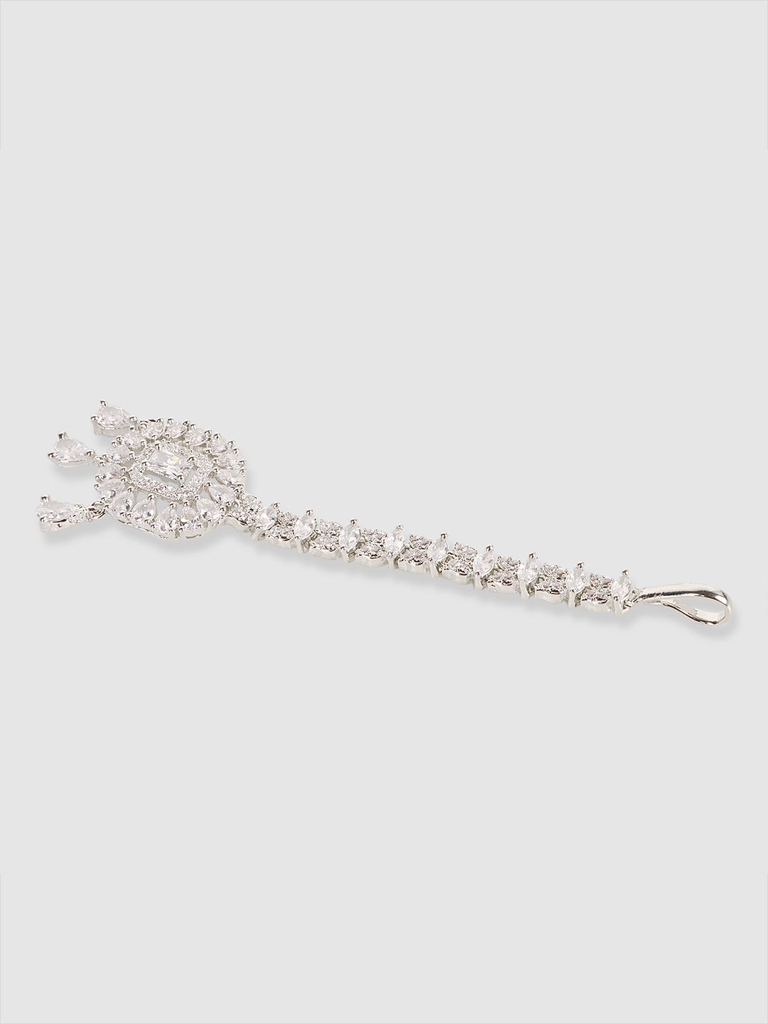 Silver-Plated White AD-Studded Handcrafted Maang Tikka
