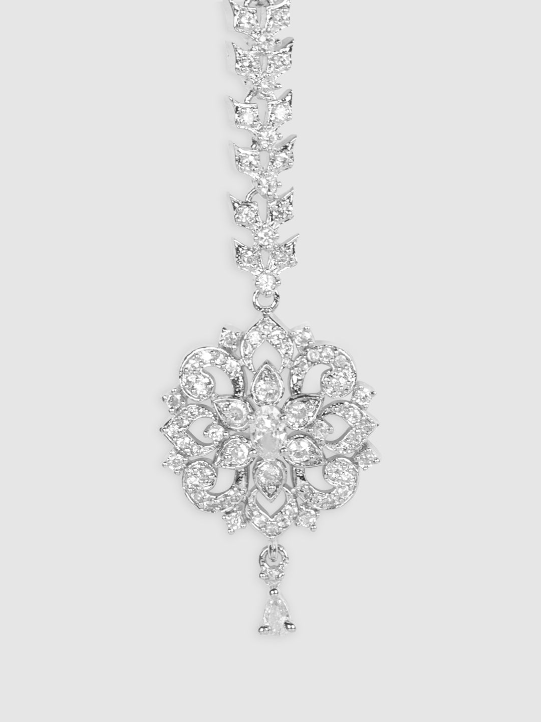 Silver Plated Silver AD Studded Circular Shaped Maangtika