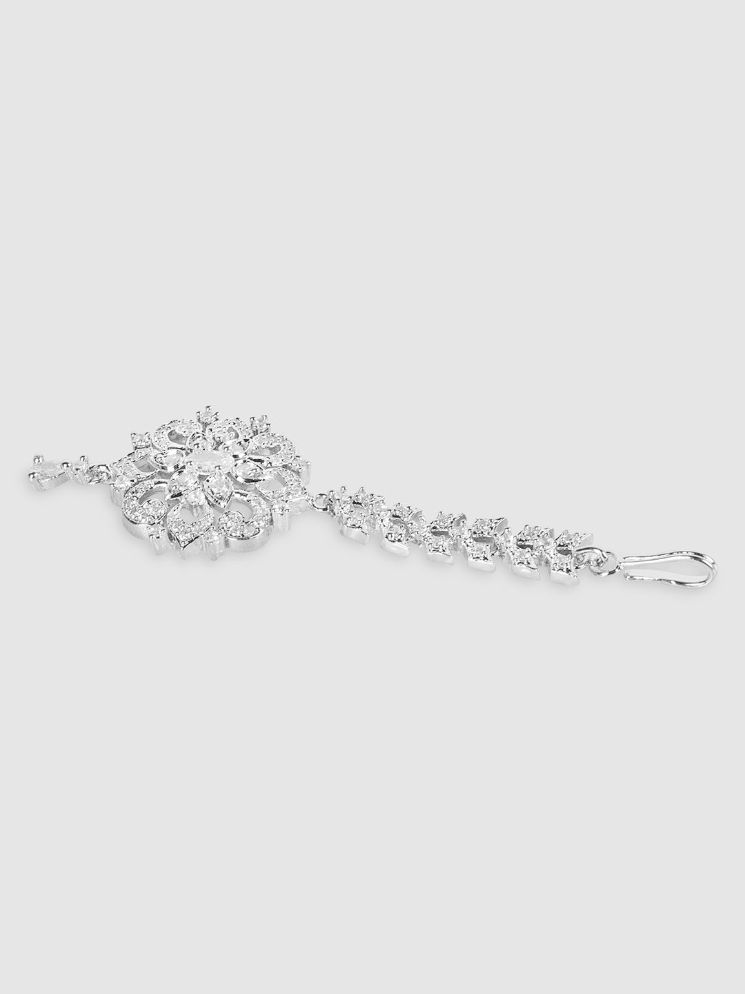 Silver Plated Silver AD Studded Circular Shaped Maangtika
