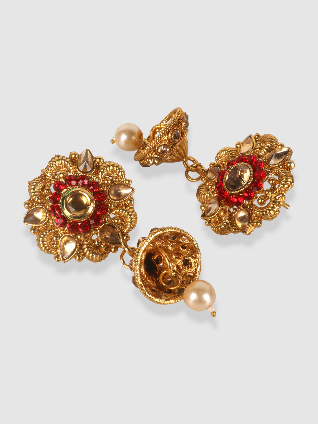 Red & Gold Toned Gold Plated Bridal Kundan Studded Choker Set
