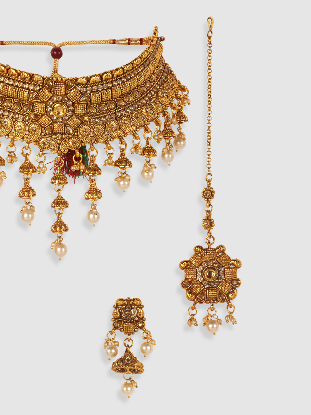 Gold -Toned Floral Stone Studded Choker Set