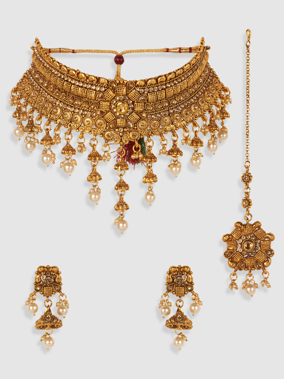 Gold -Toned Floral Stone Studded Choker Set
