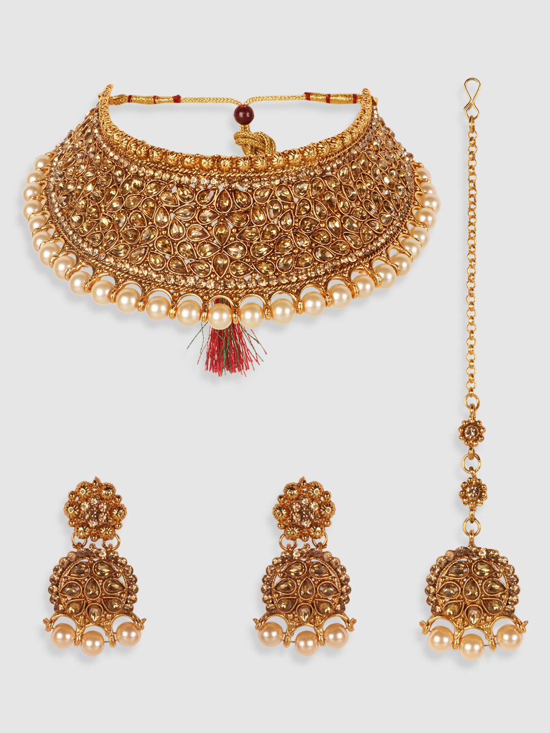 Gold-Toned Stone Studded Choker Set with Maangtika