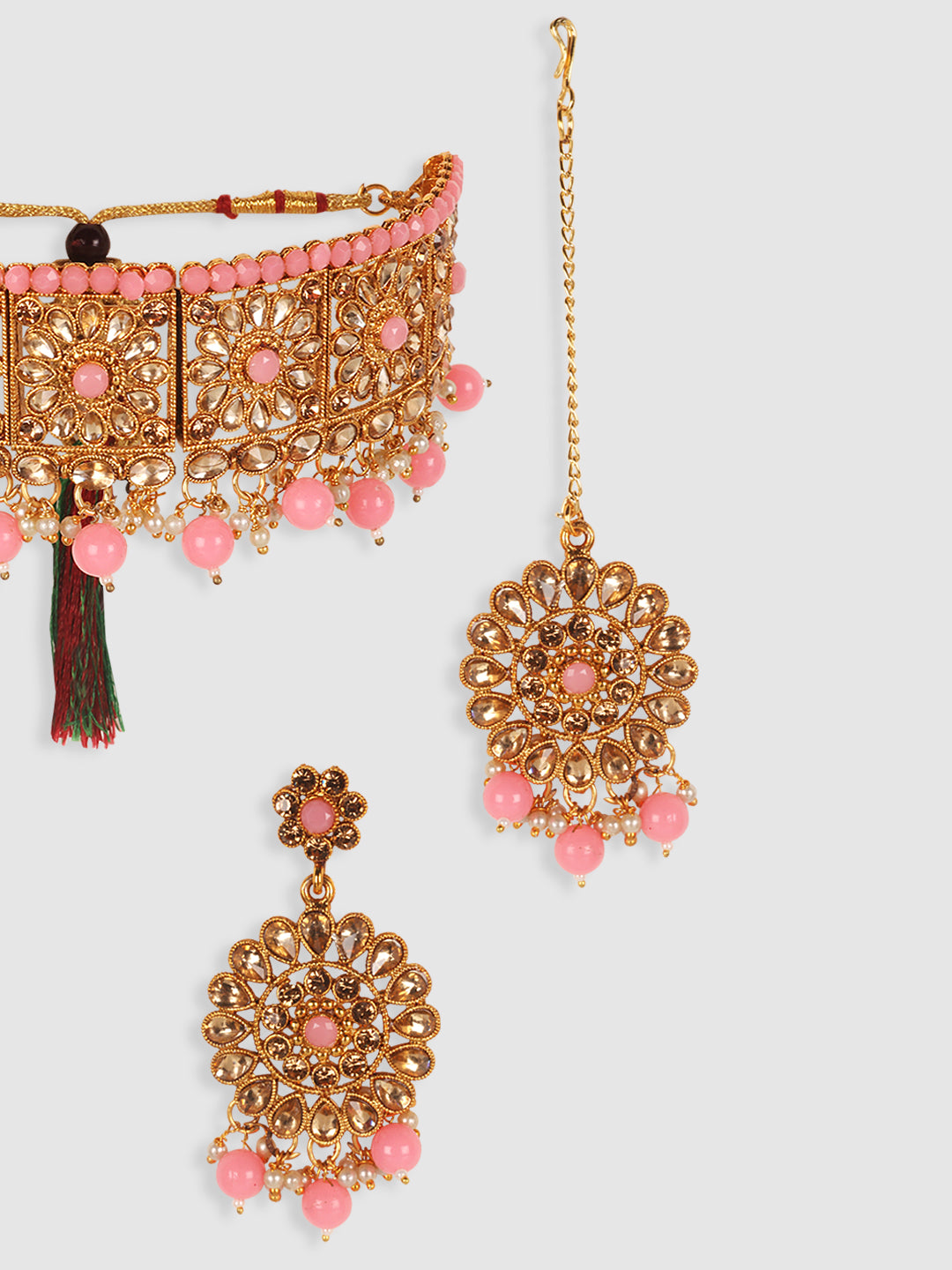 Pink Gold Plated Stone Studded Jewellery Set