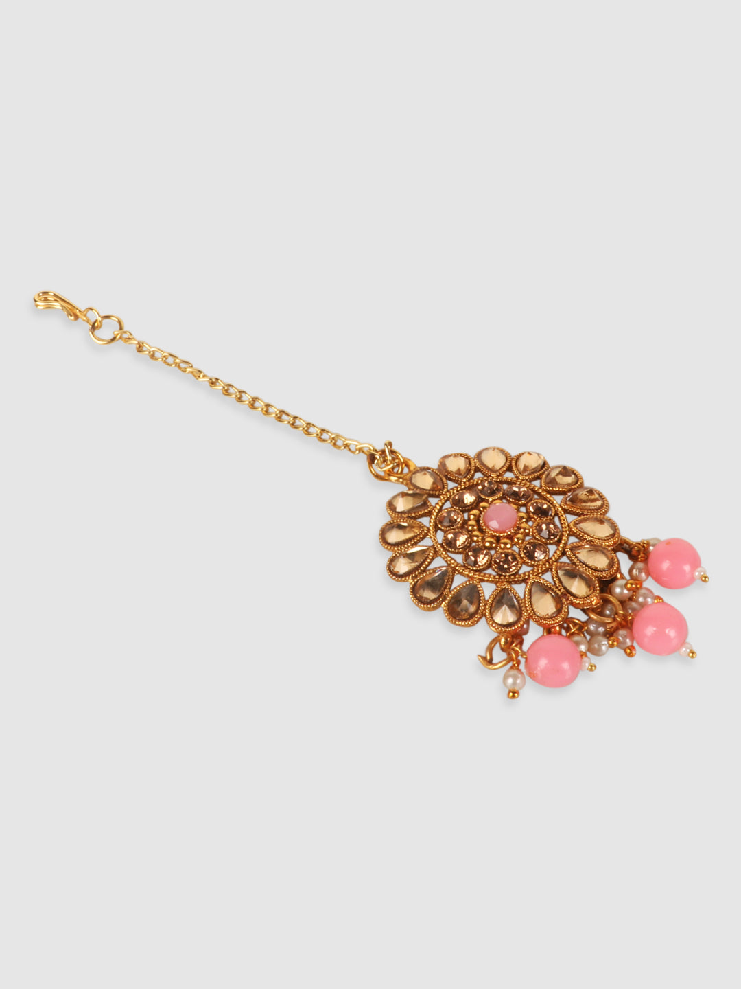 Pink Gold Plated Stone Studded Jewellery Set