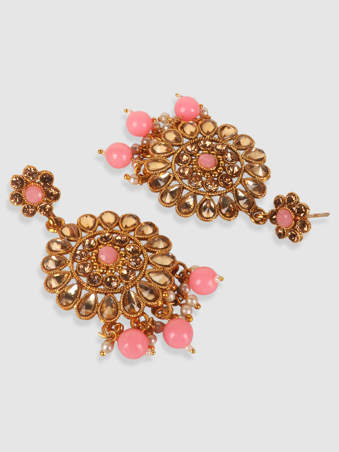 Pink Gold Plated Stone Studded Jewellery Set