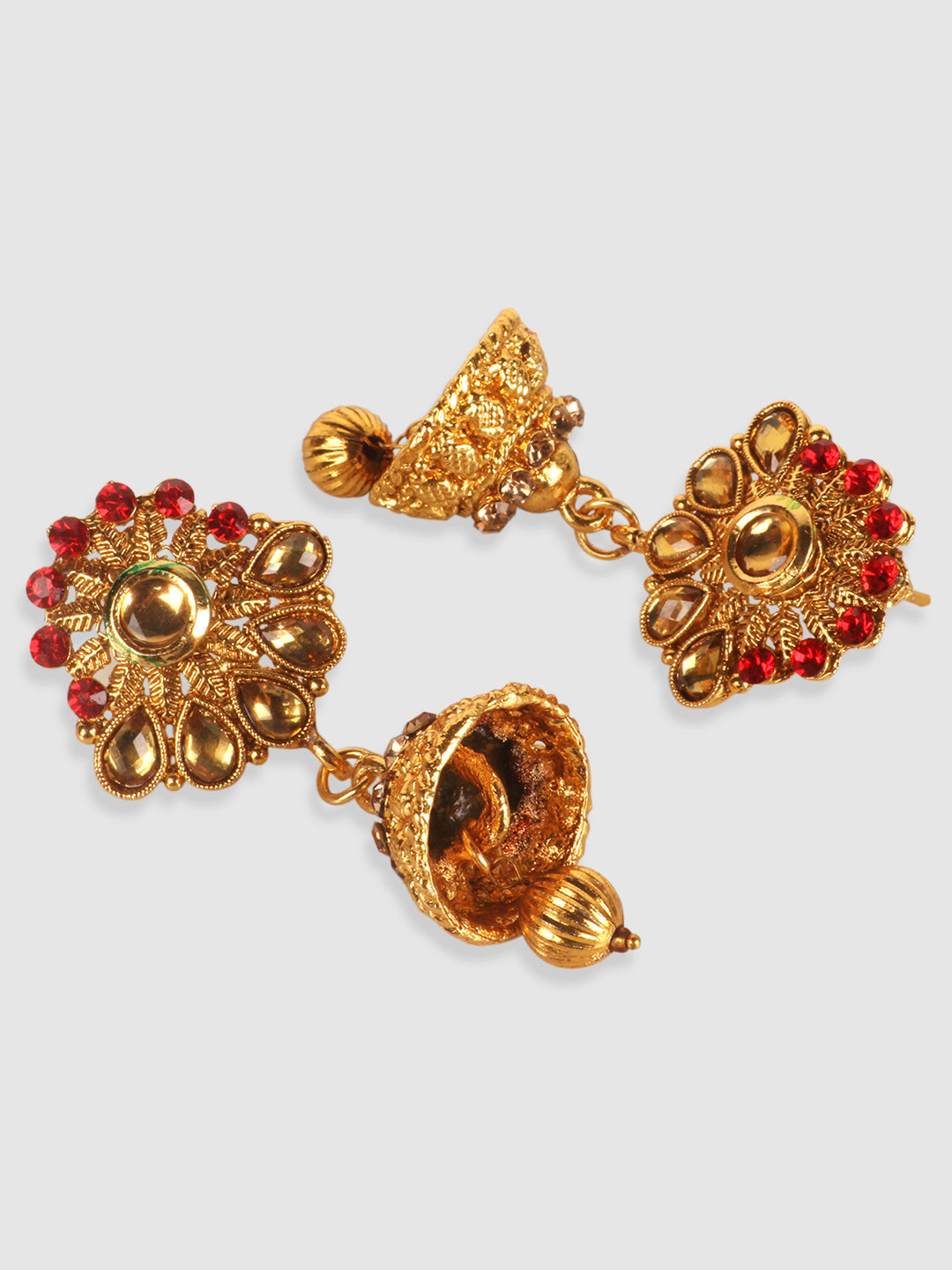 Gold-Plated Red & White Kundan-Studded & Pearl Beaded Vilandi Jewellery Set