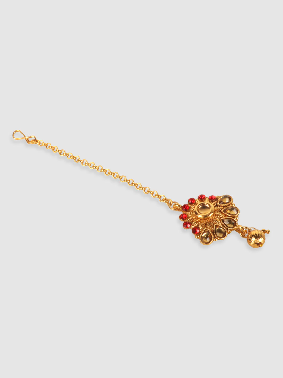 Gold-Plated Red & White Kundan-Studded & Pearl Beaded Vilandi Jewellery Set