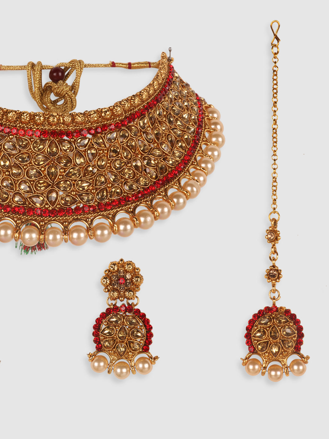 Red & Gold Toned Gold Plated Bridal Kundan Studded Choker Set