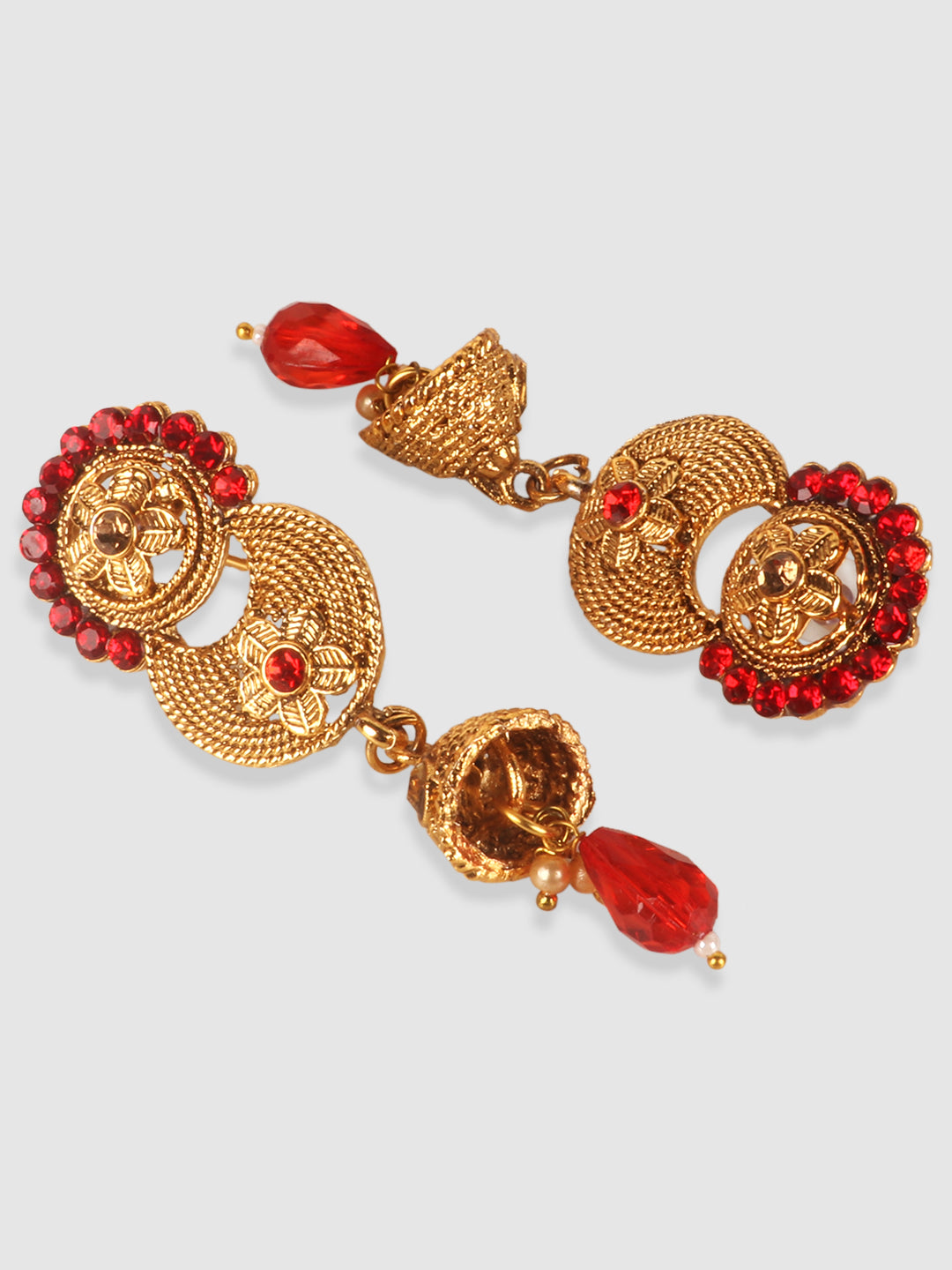 Gold-Plated & Red Stone Studded Choker Set
