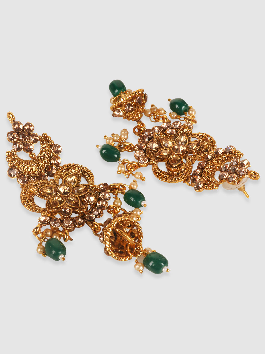 PENNY JEWELS Gold Plated Bridal Green Beads Choker with Designer Jhumka & Maangtika