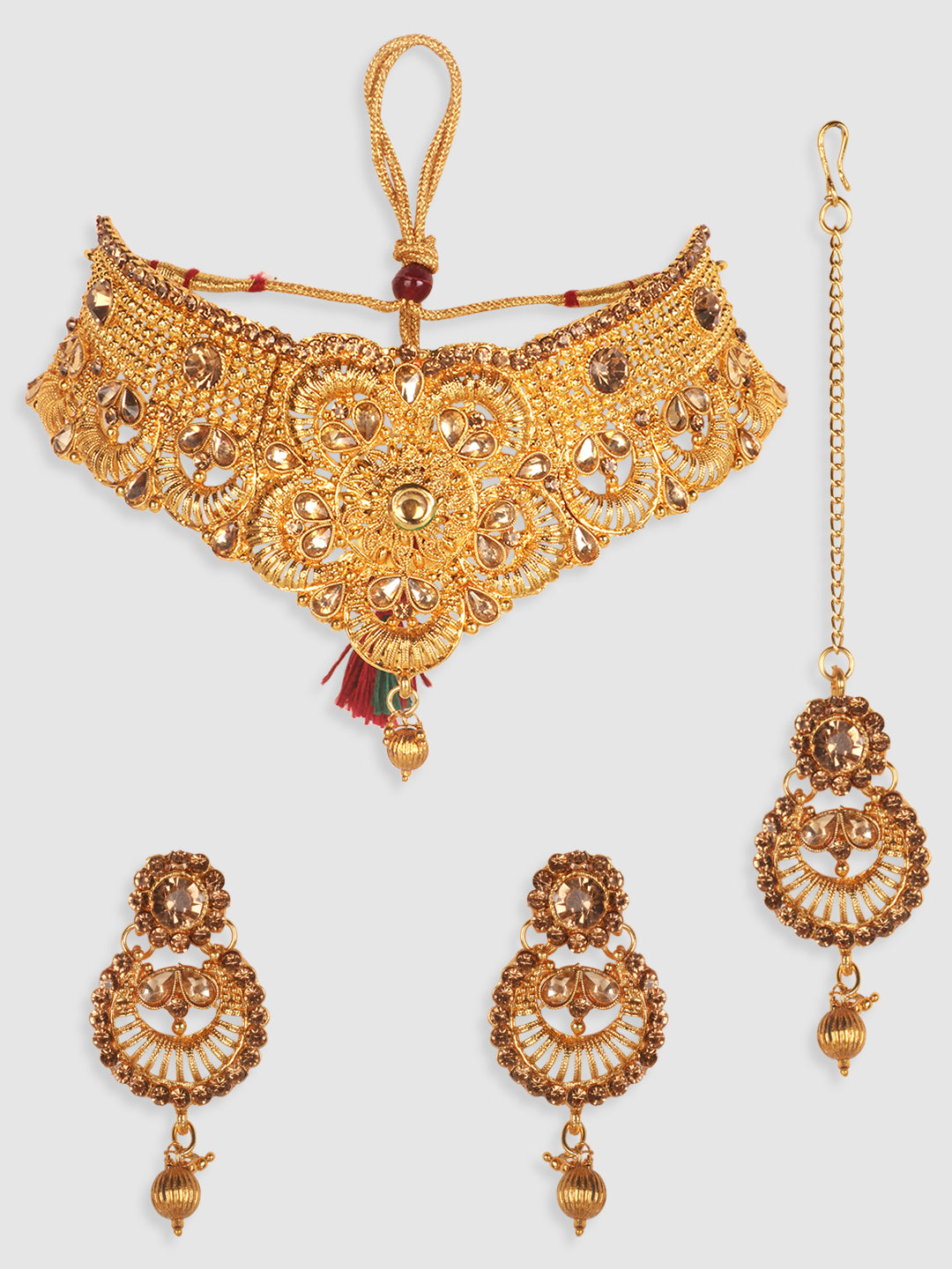Gold-Toned Gold-Plated Stone-Studded Choker Jewellery Set