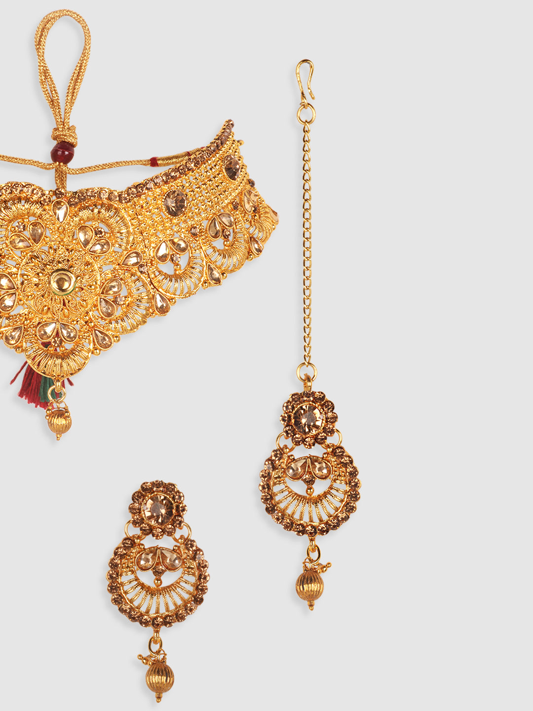 Gold-Toned Gold-Plated Stone-Studded Choker Jewellery Set