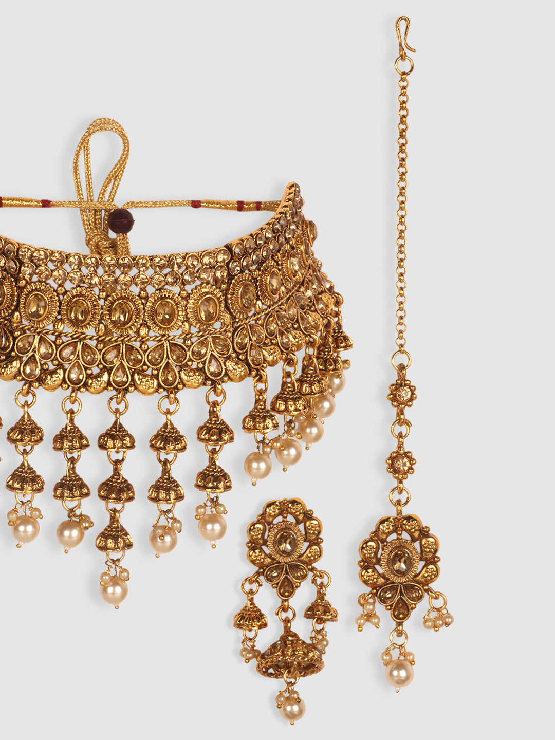 Gold-Plated Stone-Studded Traditional Floral Jewellery Set